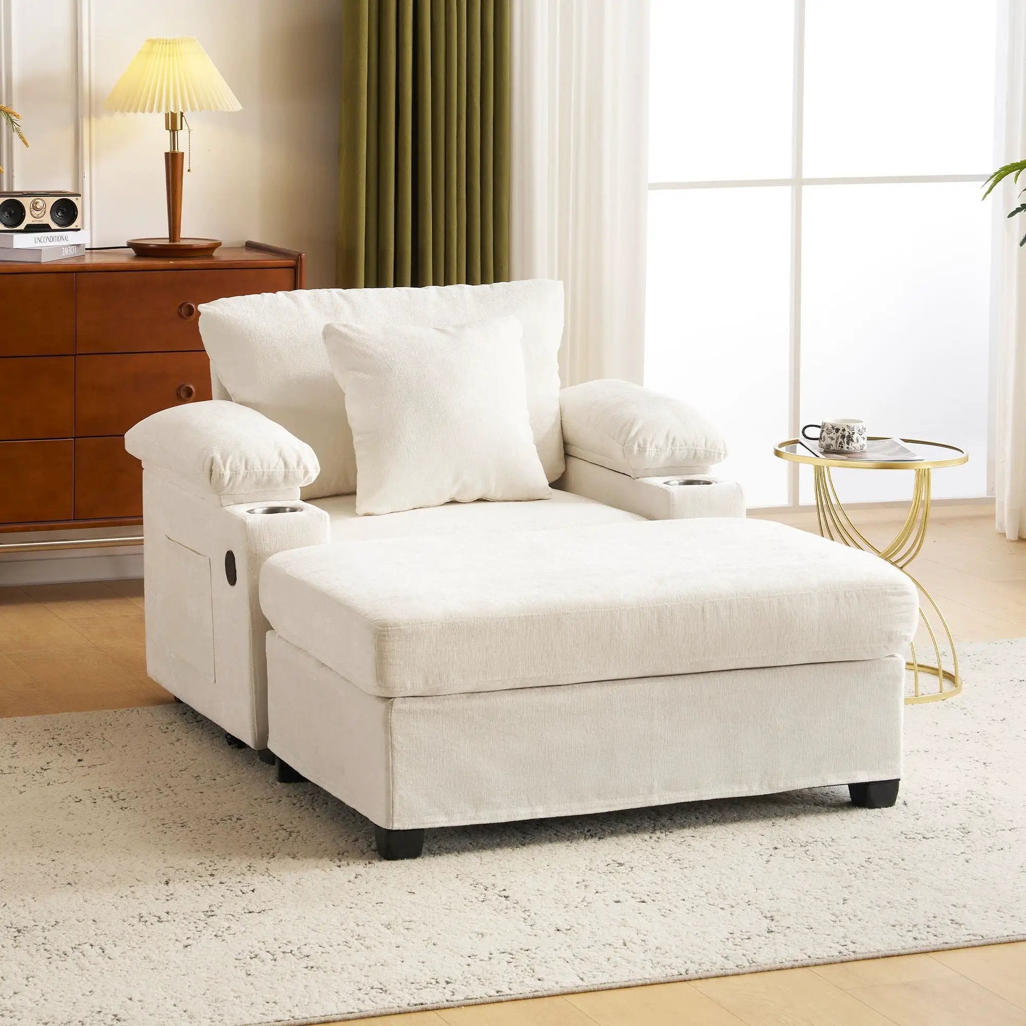Fabric Sofa Bed With Cupholders And USB Charging Ports Chair For Living Room by Unique Piece Furniture