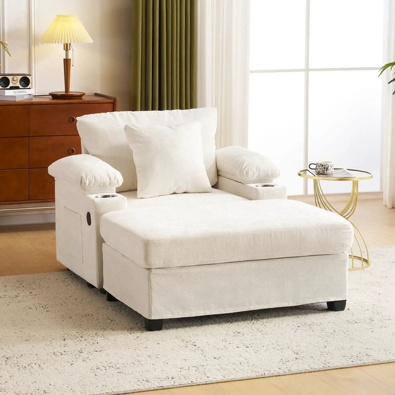 Fabric Sofa Bed With Cupholders And USB Charging Ports Chair For Living Room by HouseOfZazla