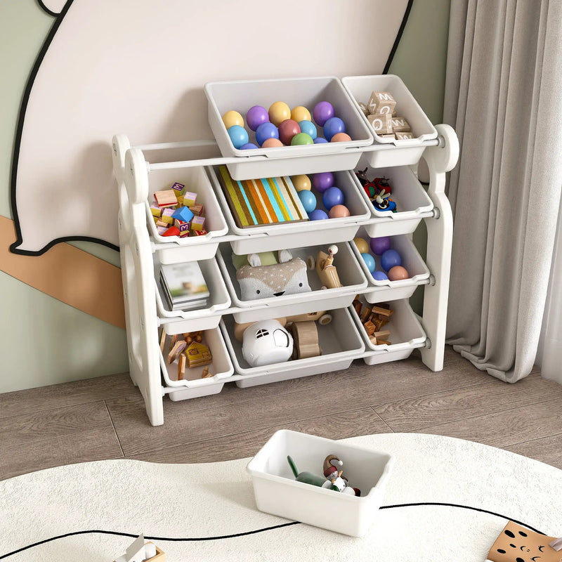 Multi Functional Kids Toy Storage Organizer Cabinet With Hdpe Shelf And 12 Bins - Gray White by Unique Piece Furniture