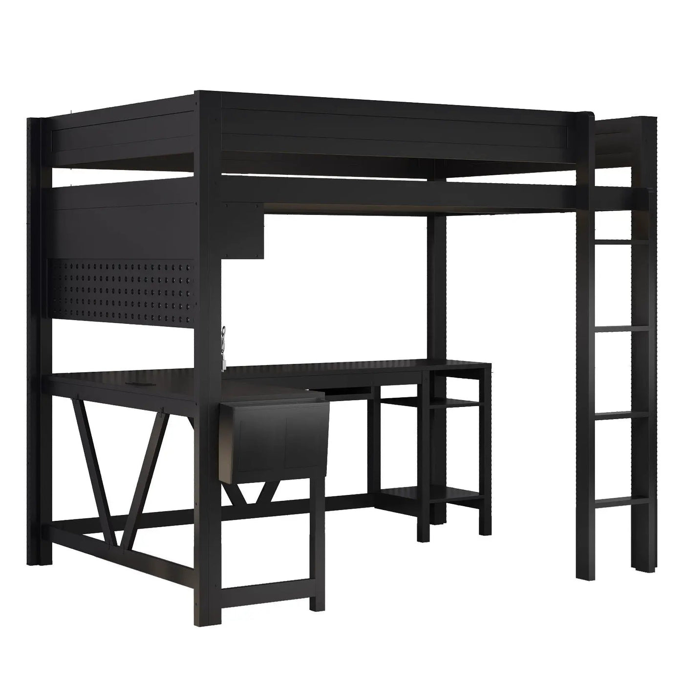 Gaming Loft Bed With Desk, Storage Shelves, LED And Charging Station by Unique Piece Furniture