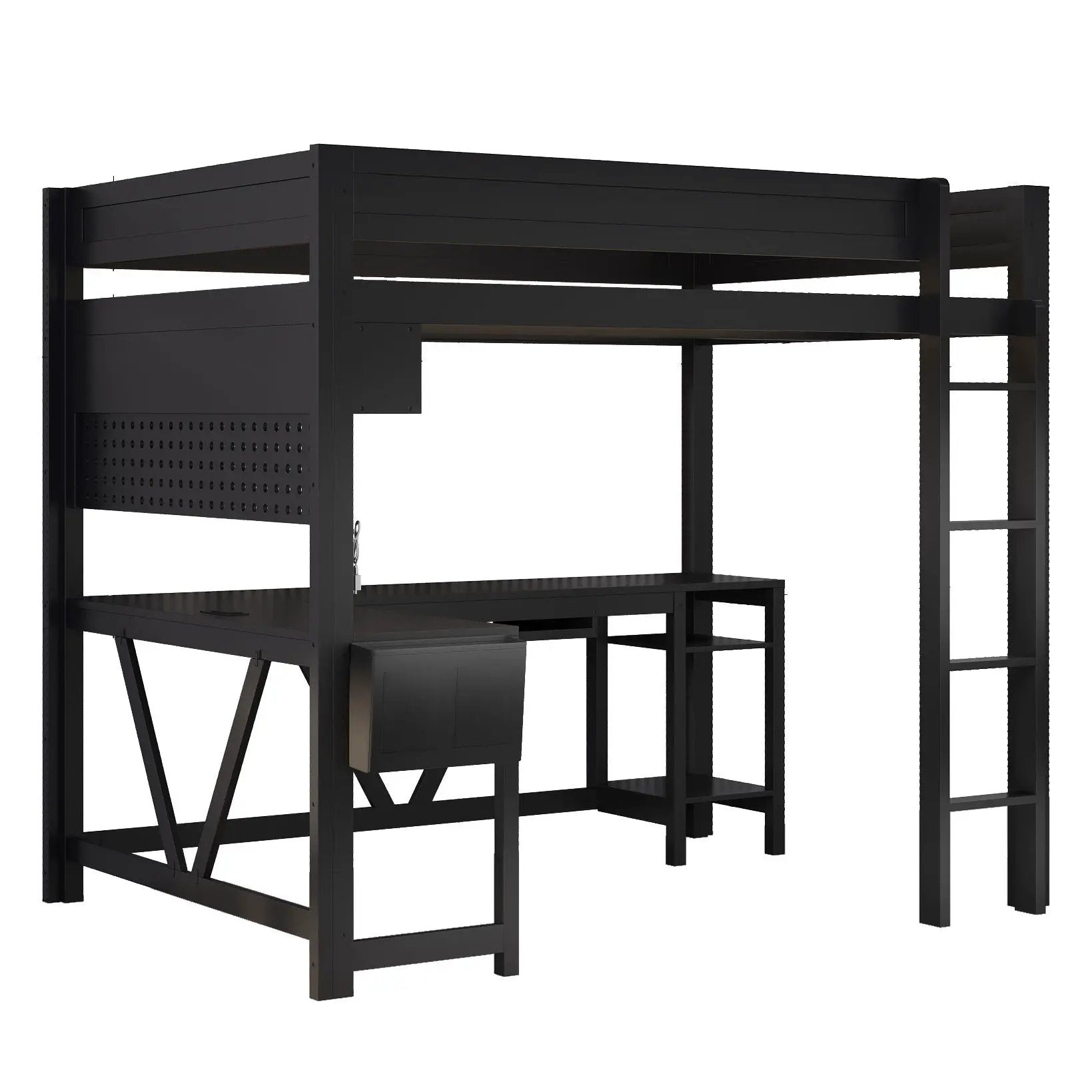 Gaming Loft Bed With Desk, Storage Shelves, LED And Charging Station by Unique Piece Furniture