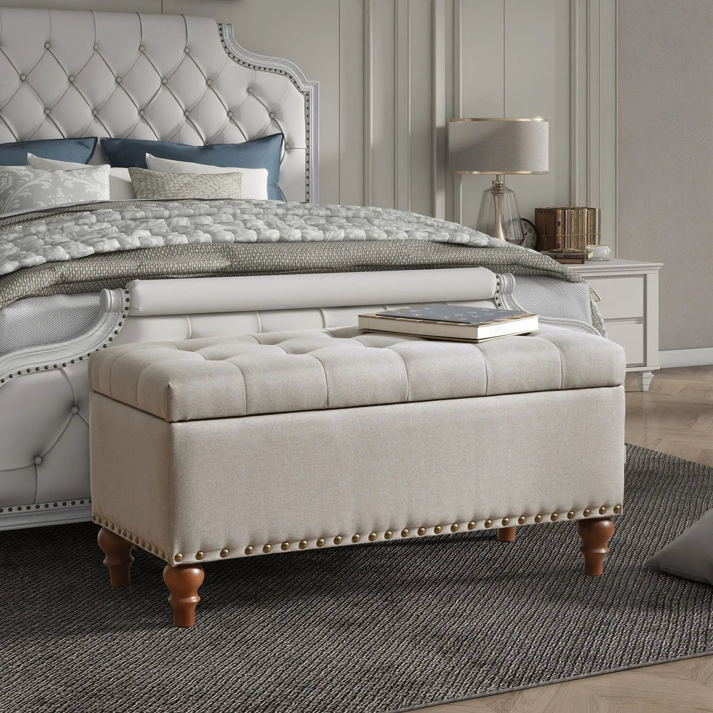 Upholstered Ottoman With Storage And Rivet Trim by Unique Piece Furniture