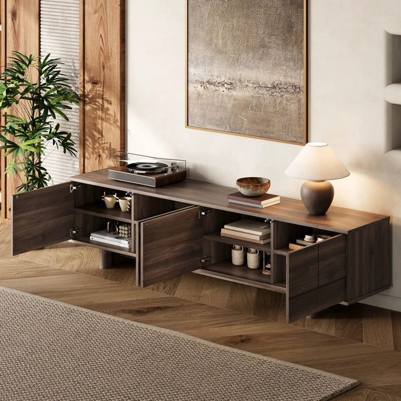TV Stand For TVs Up To 85", Entertainment Center, Cable Management, Push Openers, Soft Closing Hinges & Adjustable Shelves - Dark Brown by Unique Piece Furniture