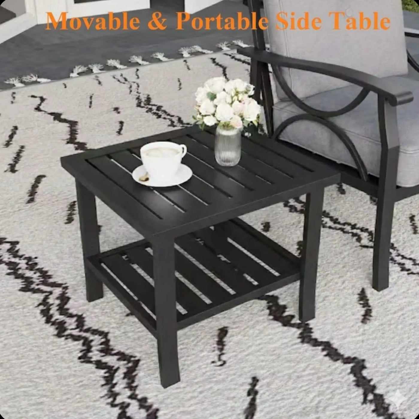 Square 2 Tier All-Weather Outdoor Side Table With Slatted Top by HouseOfZazla