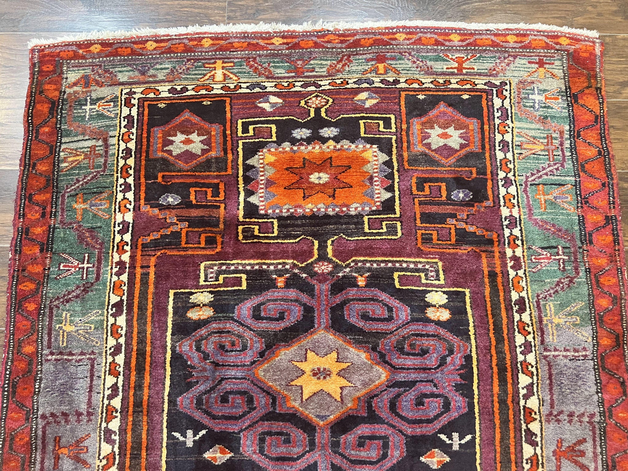 Persian Tribal Rug 5x6, Persian Nahavand Rug, Purple, Geometric Vintage Wool Handmade Carpet by Jewel Rugs