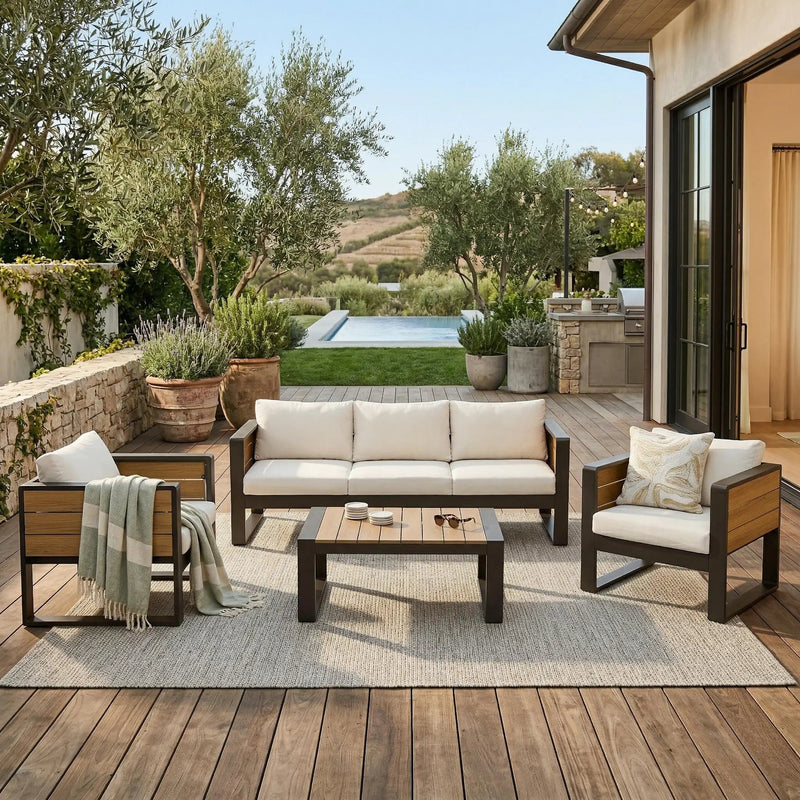 Aluminum Frame Large 4-Piece Outdoor Patio Furniture Set for 5 Person by HouseOfZazla