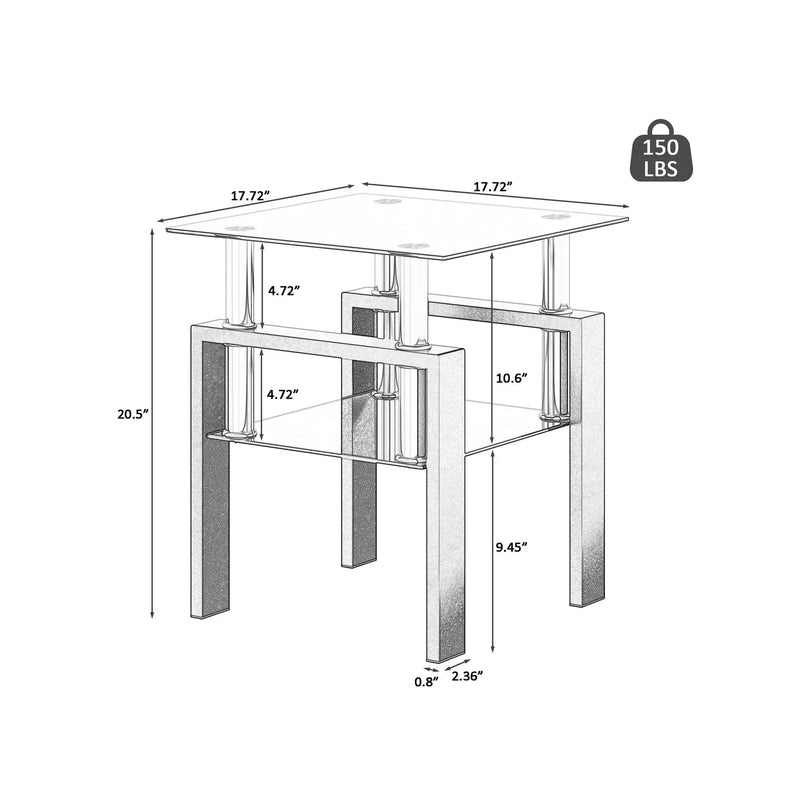 Modern Tempered Glass Tea Table, End Square Table For Living Room (Set of 2) - Black by Unique Piece Furniture