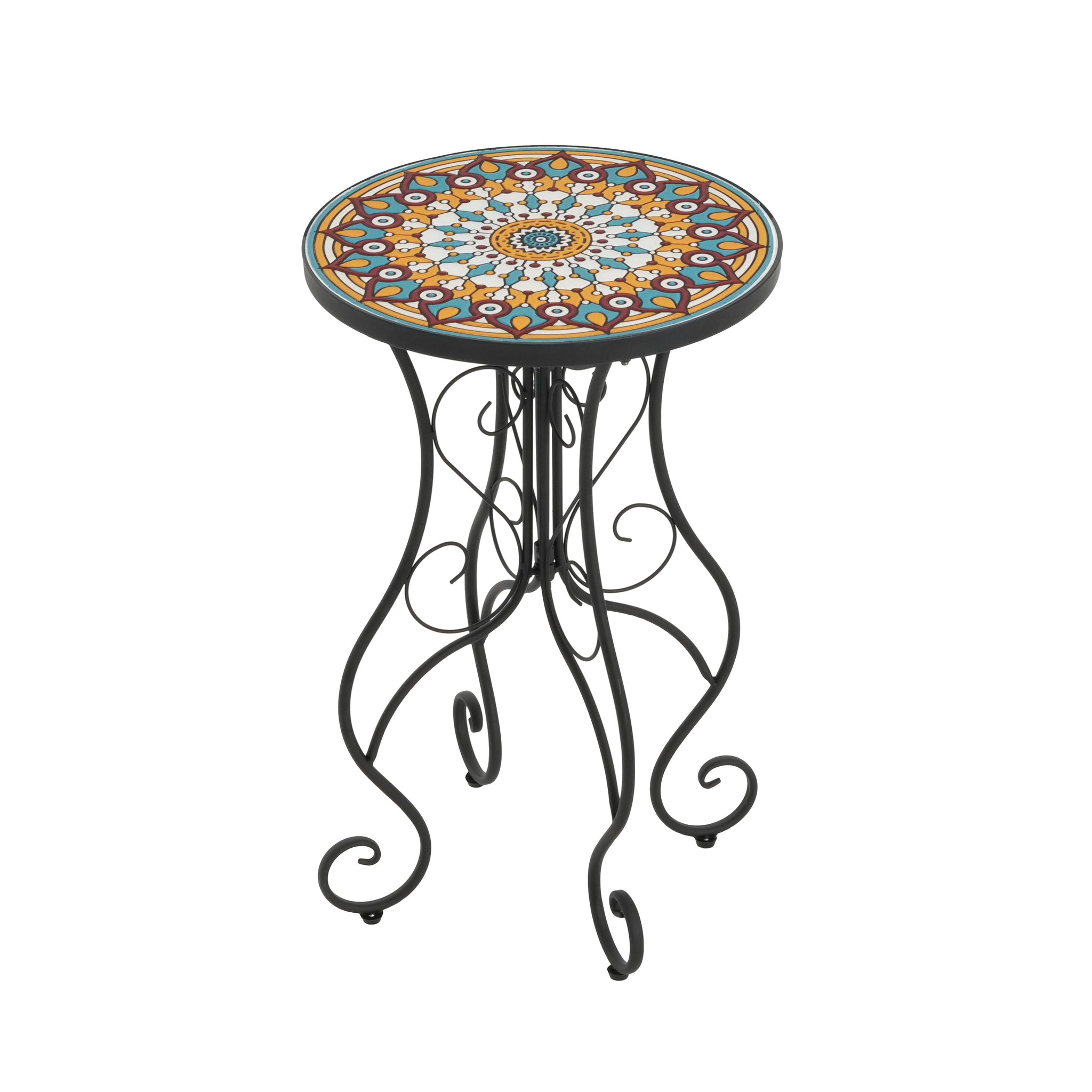 Round Ceramic Outdoor Side Table, Colorful + Black by HouseOfZazla