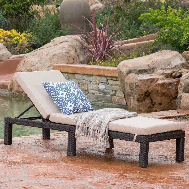 Puerta Chaise Lounge Frame Cushion Outdoor Wicker Iron - Beige / Dark Brown by HouseOfZazla