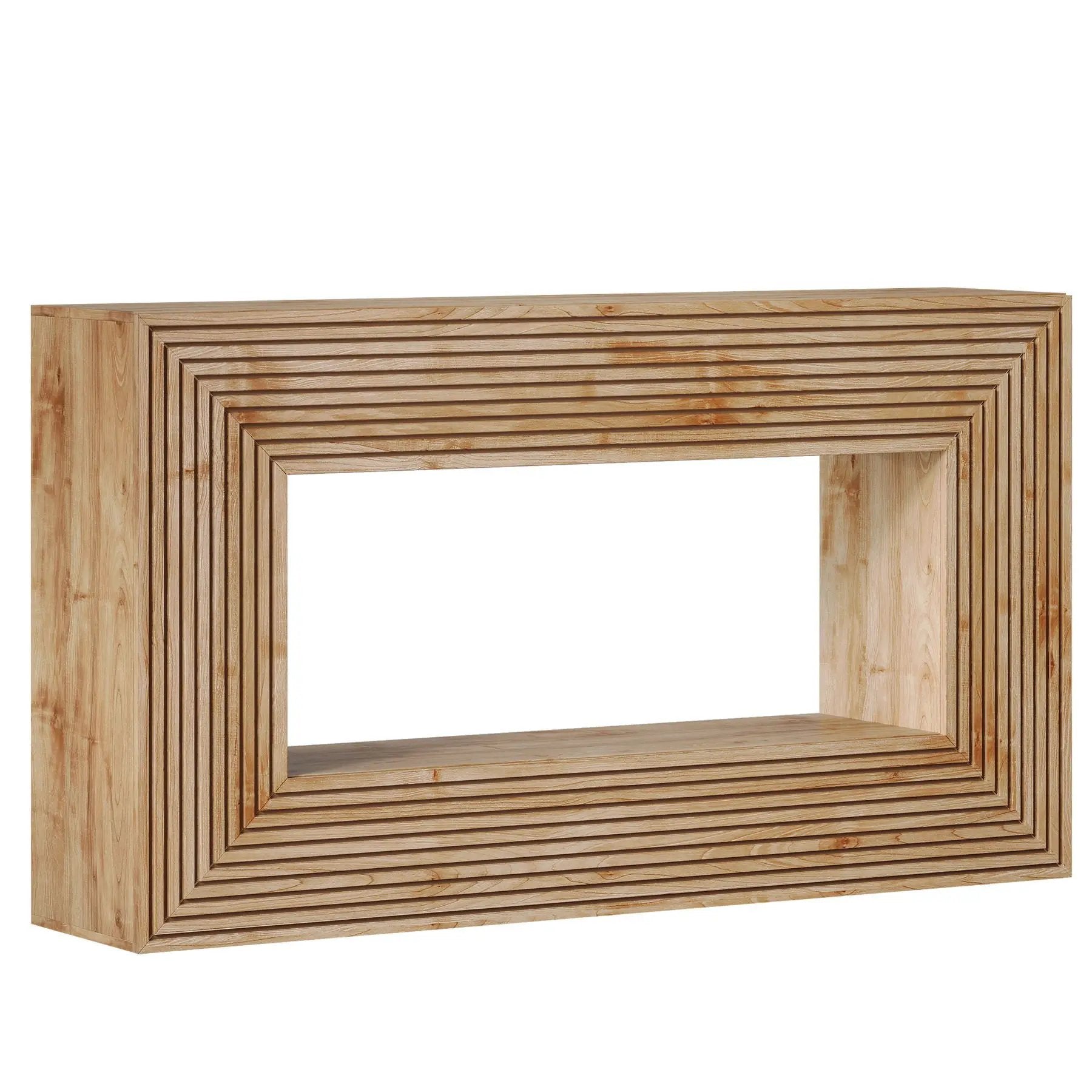 Fluted Console Table, Rectangular Entryway Table With Storage For Living Foyer - Natural Wood by HouseOfZazla