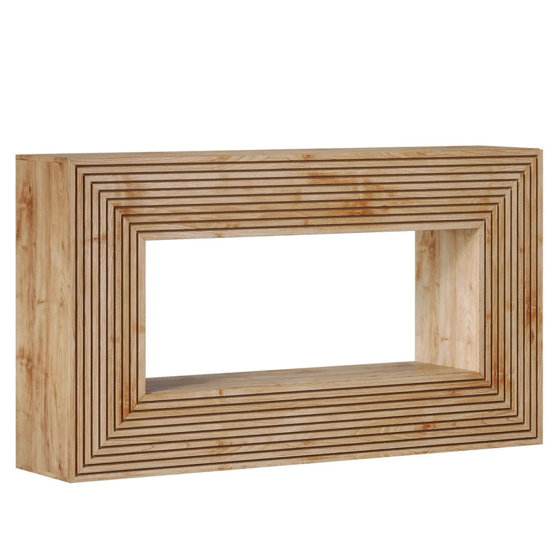 Fluted Console Table, Rectangular Entryway Table With Storage For Living Foyer - Natural Wood by HouseOfZazla