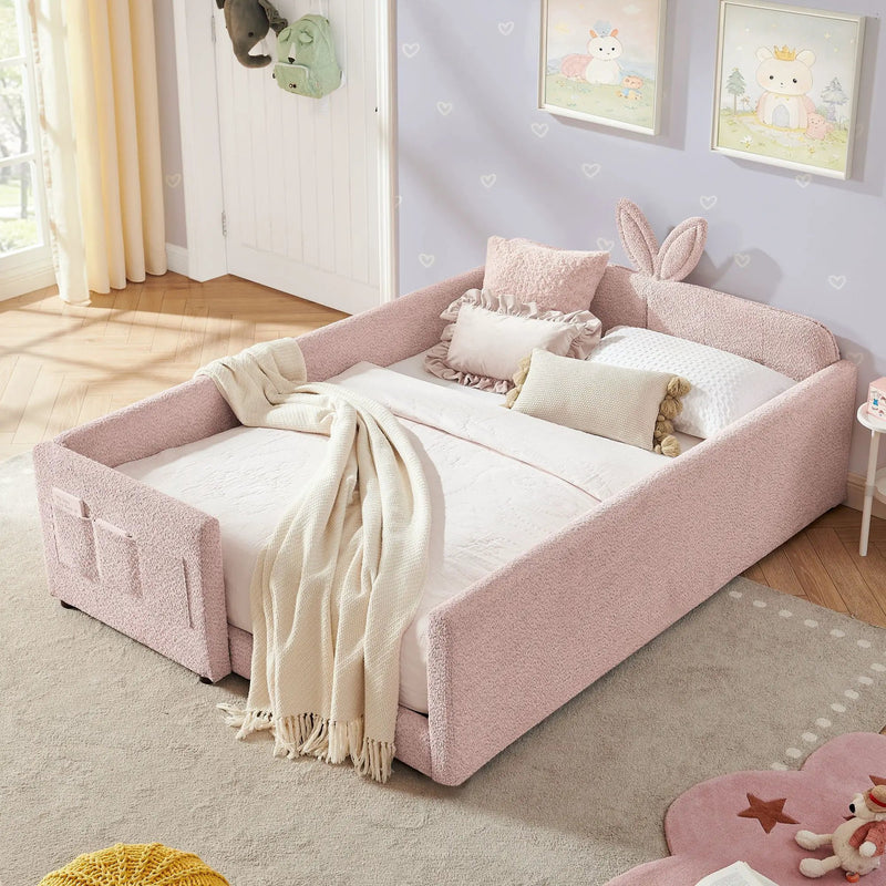 Cute Rabbit Ear Upholstered Platform Bed Frame With Safety Rail by Unique Piece Furniture