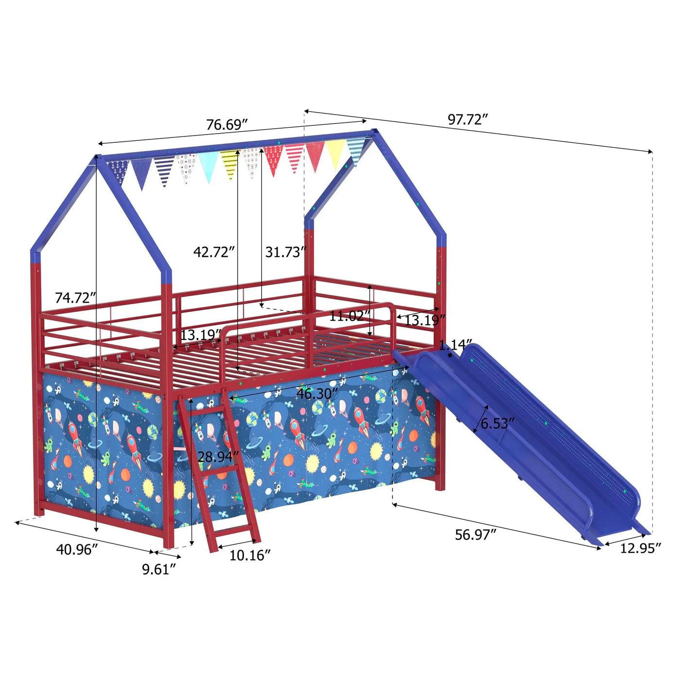 Jack - House Loft Bed With Slide And Curtain Set by Unique Piece Furniture