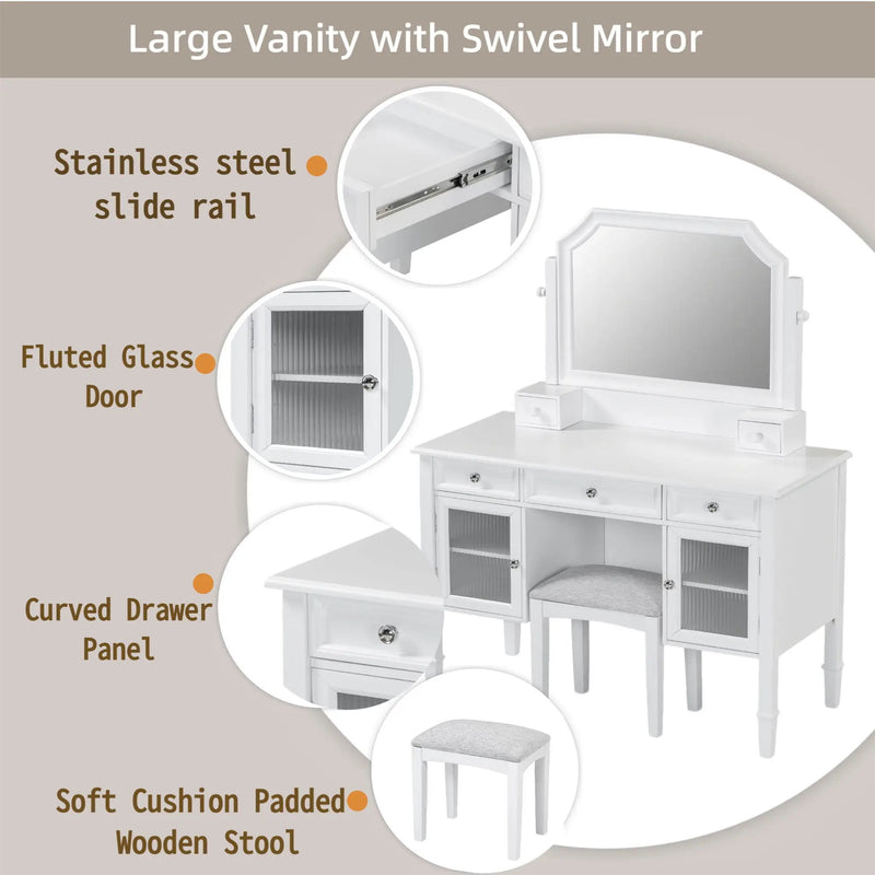 Elegant Makeup Vanity Desk With Adjustable Mirror And Storage And Construction - White by Unique Piece Furniture