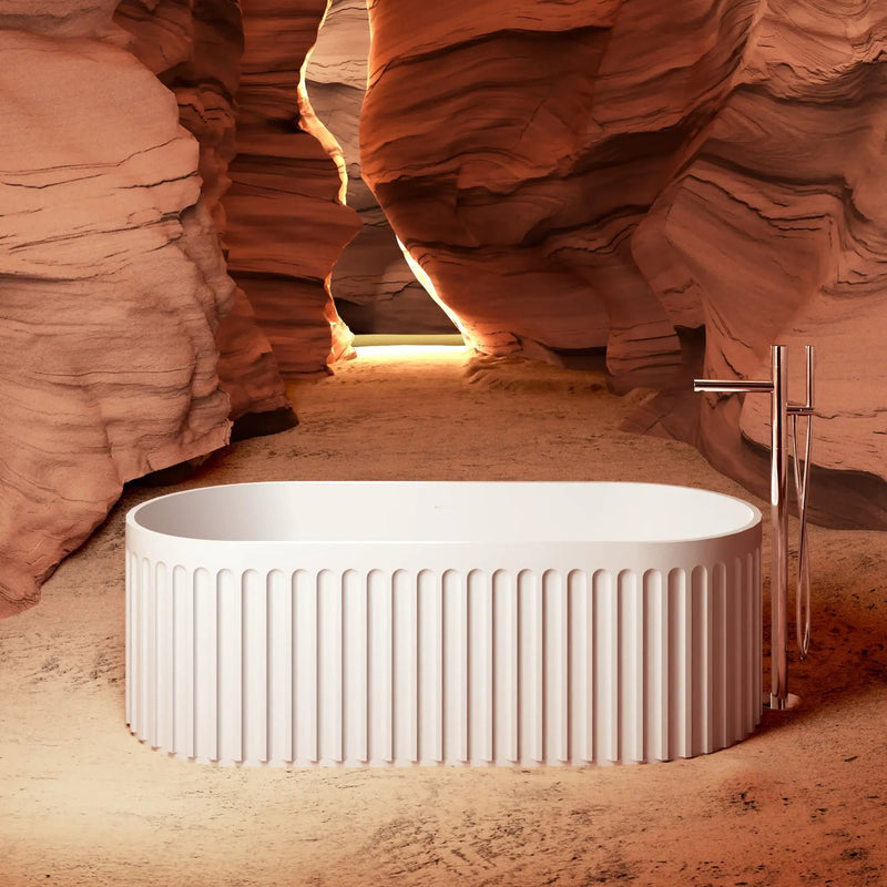 67" Freestanding Solid Surface Bathtub, Luxury Engineered Stone Resin Freestanding Soaking Bathtub With Overflow And Pop-Up Drain Cupc Certified 23S13-67 - Matte White by HouseOfZazla