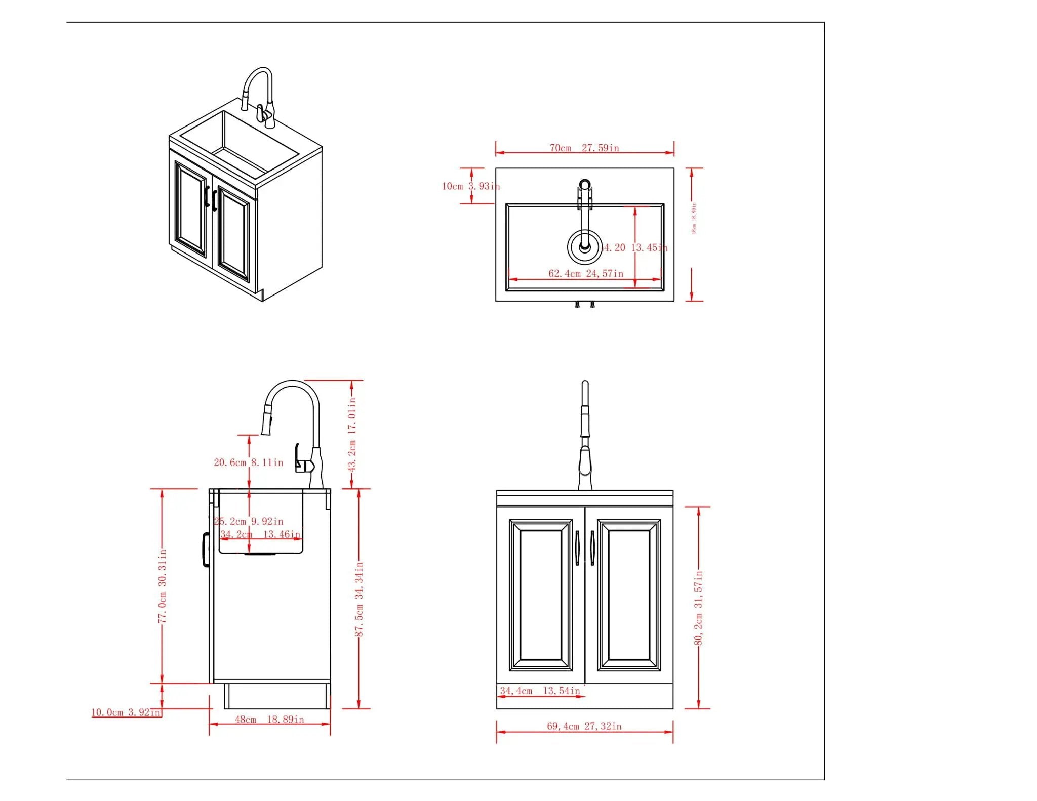 Darwin - Deluxe Laundry Cabinet With Pull-Out Faucet And Stainless Steel Sink by HouseOfZazla