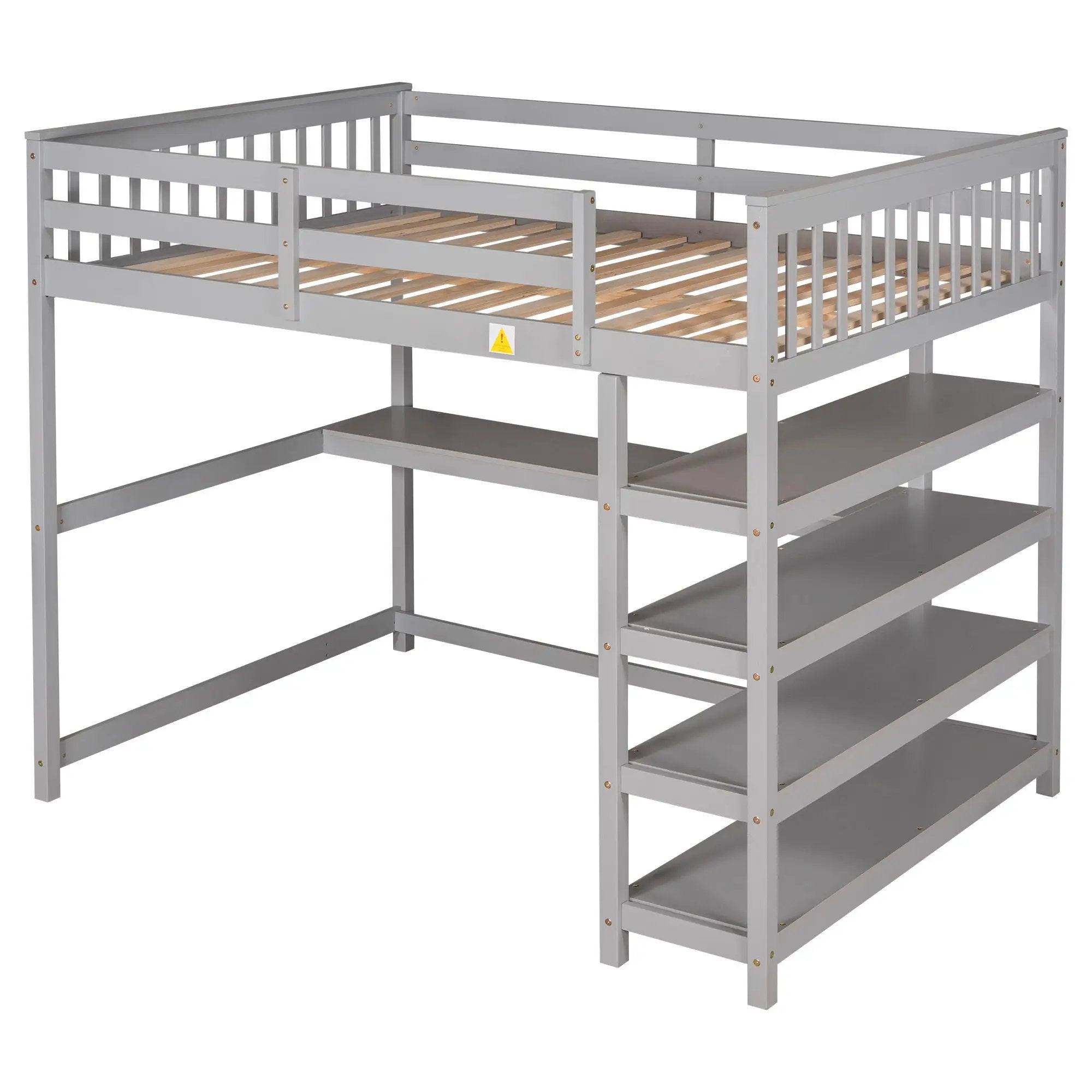 Loft Bed With Storage Shelves And Under Bed Desk