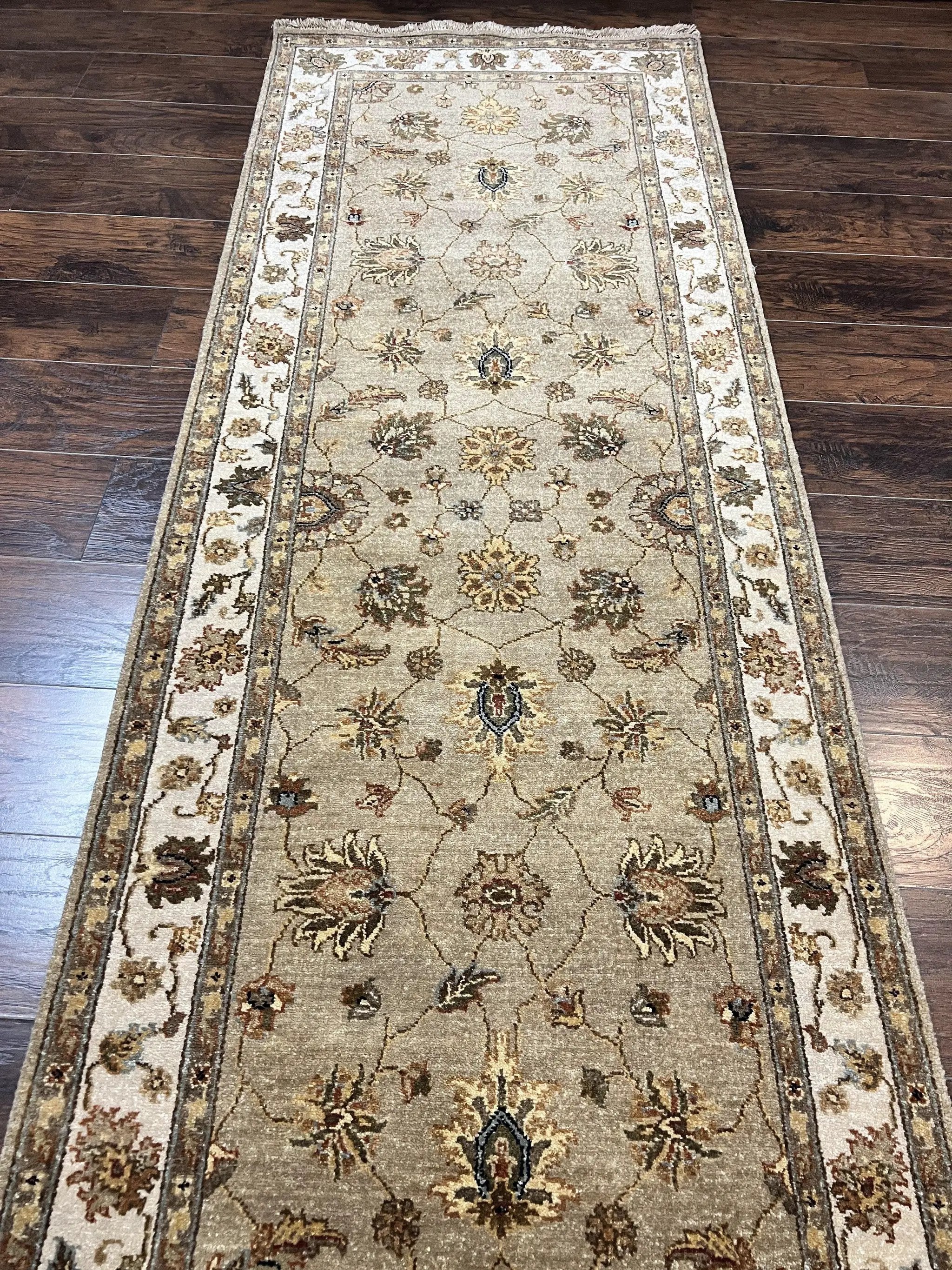 Peshawar Runner Rug 3 x 20, Wool Hand Knotted Vintage Pakistani Carpet, Olive Green & Ivory, Extra Long 20ft Hallway Runner, Floral by Jewel Rugs