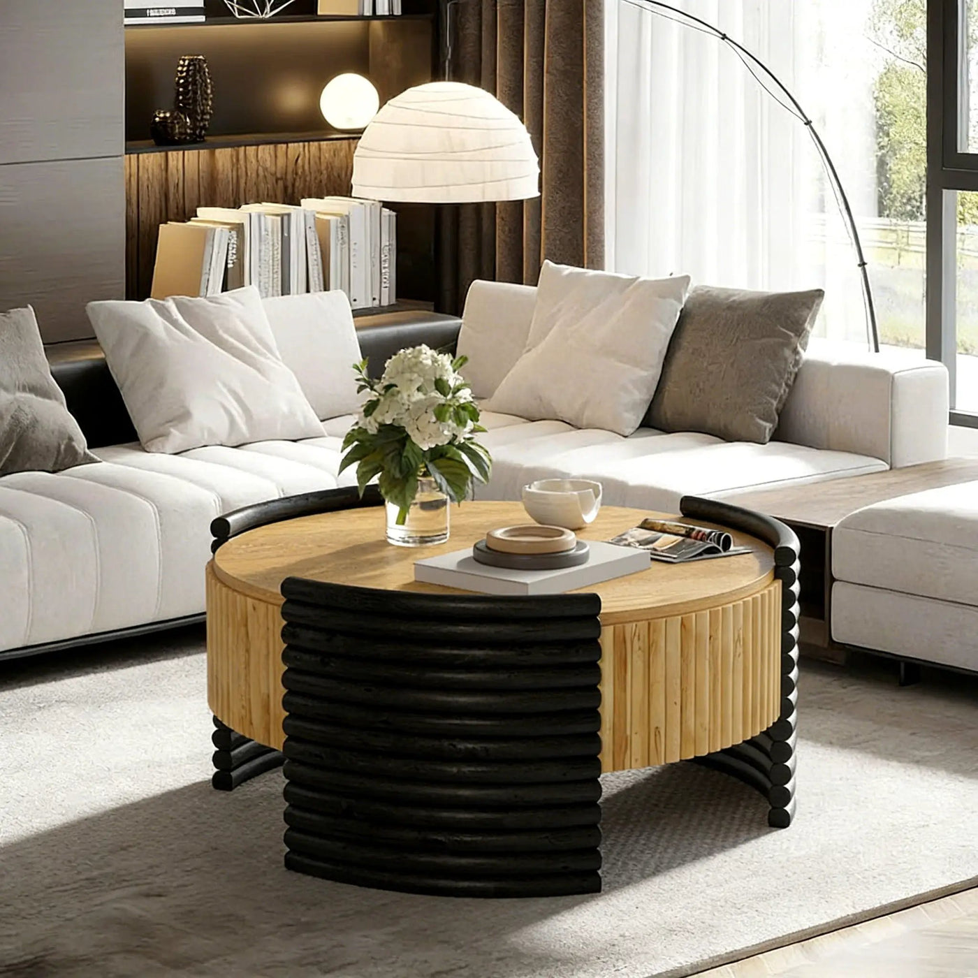 Modern Colorblocked Striped Coffee Table With Flip Top Storage by Unique Piece Furniture