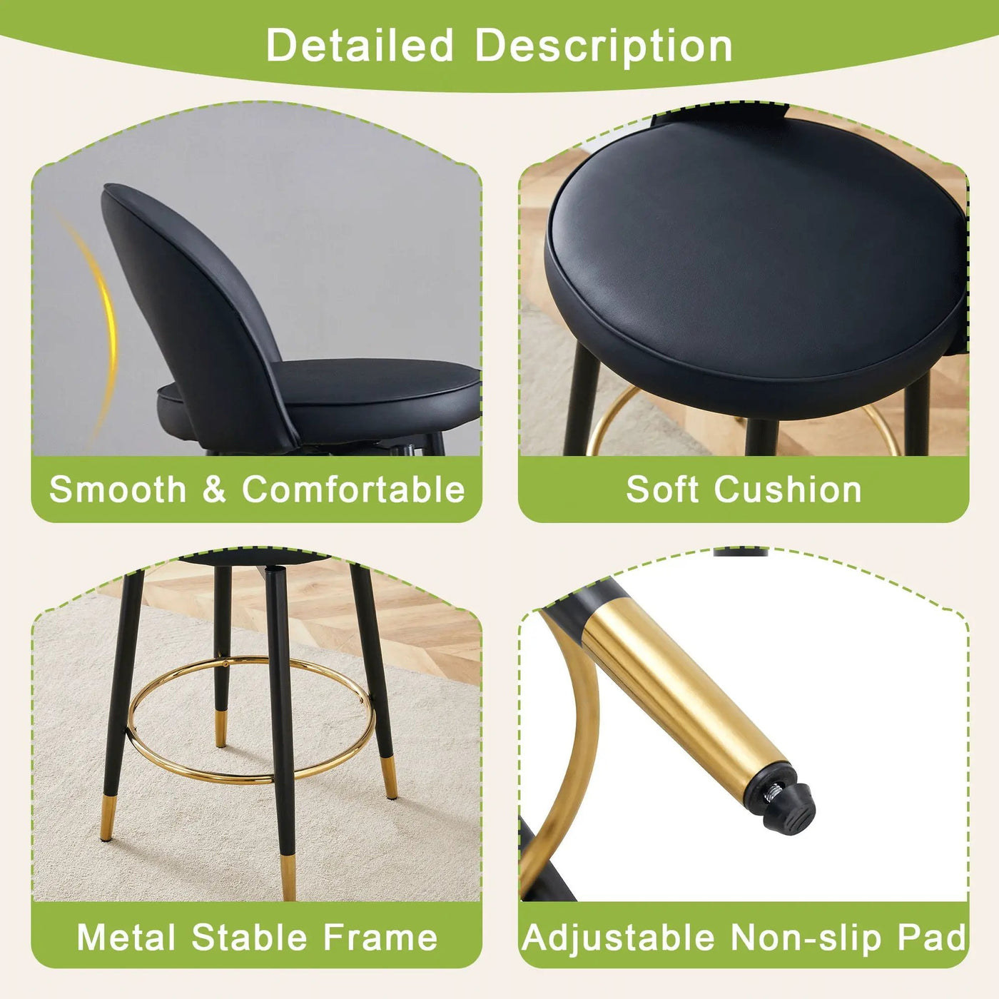Modern Upholstered 360° Rotatable Bar Chair With Metal Legs For Dining Room (Set of 2) by Unique Piece Furniture