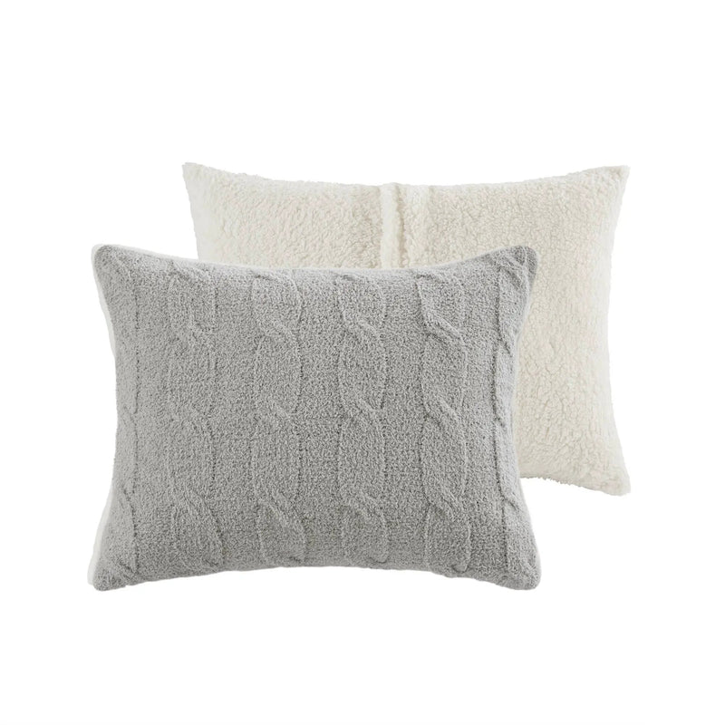 3 Pieces Full/Queen Cable Knit Chenille Comforter Set Gray by HouseOfZazla