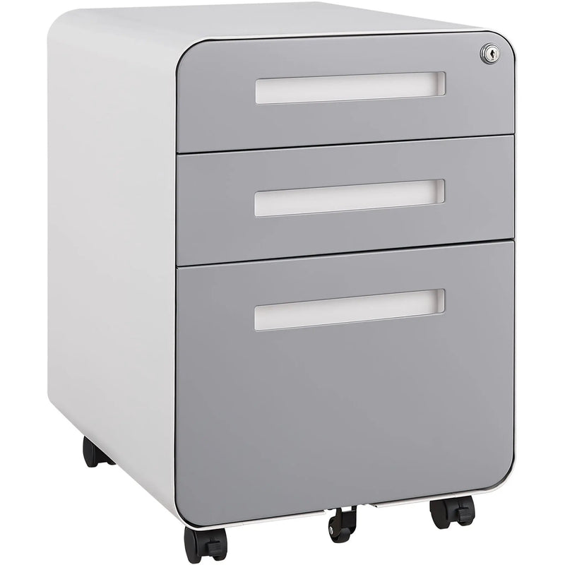 3 Drawer Mobile File Cabinet Under Desk Office, Simple Style Versatile Storage Cabinet For Legal / Letter / A4 Files, 5 Wheel Design Anti-Tilting Cold Rolled Steel Waterproof Moisture-Proof by HouseOfZazla