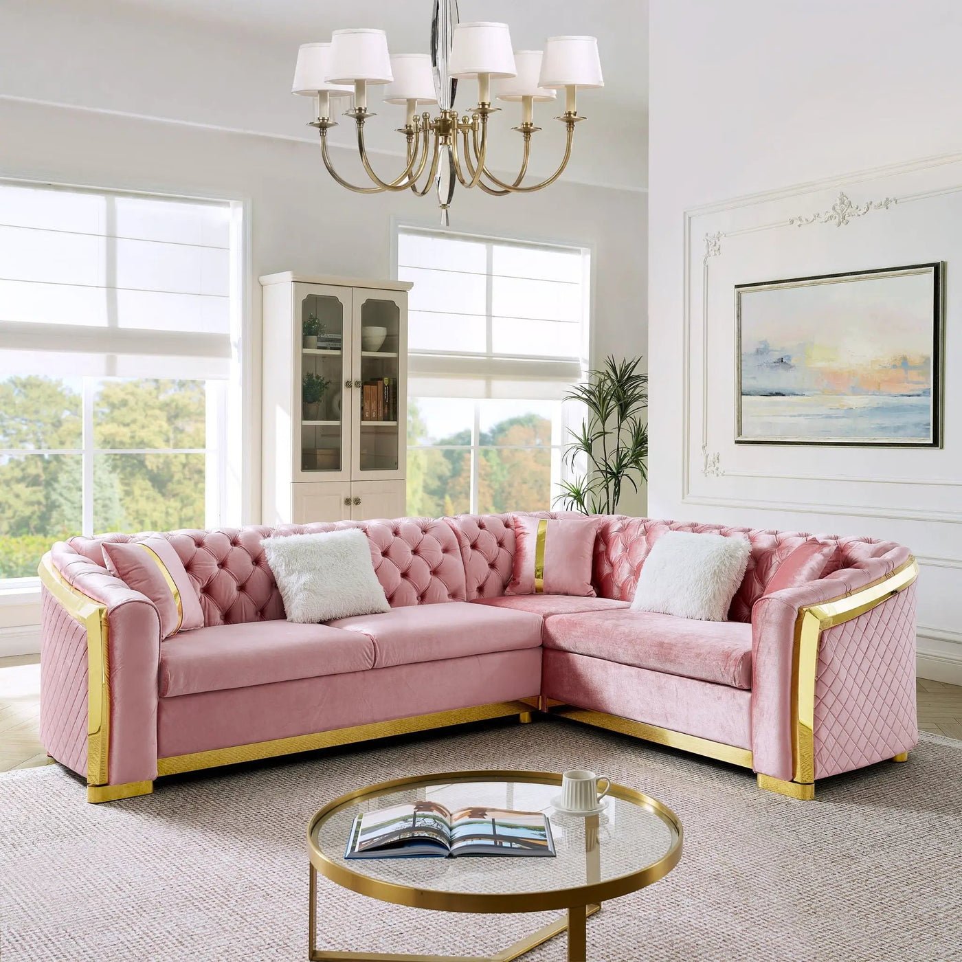 L Shaped Chesterfield Sectional Sofa With Stainless Steel Accents by HouseOfZazla