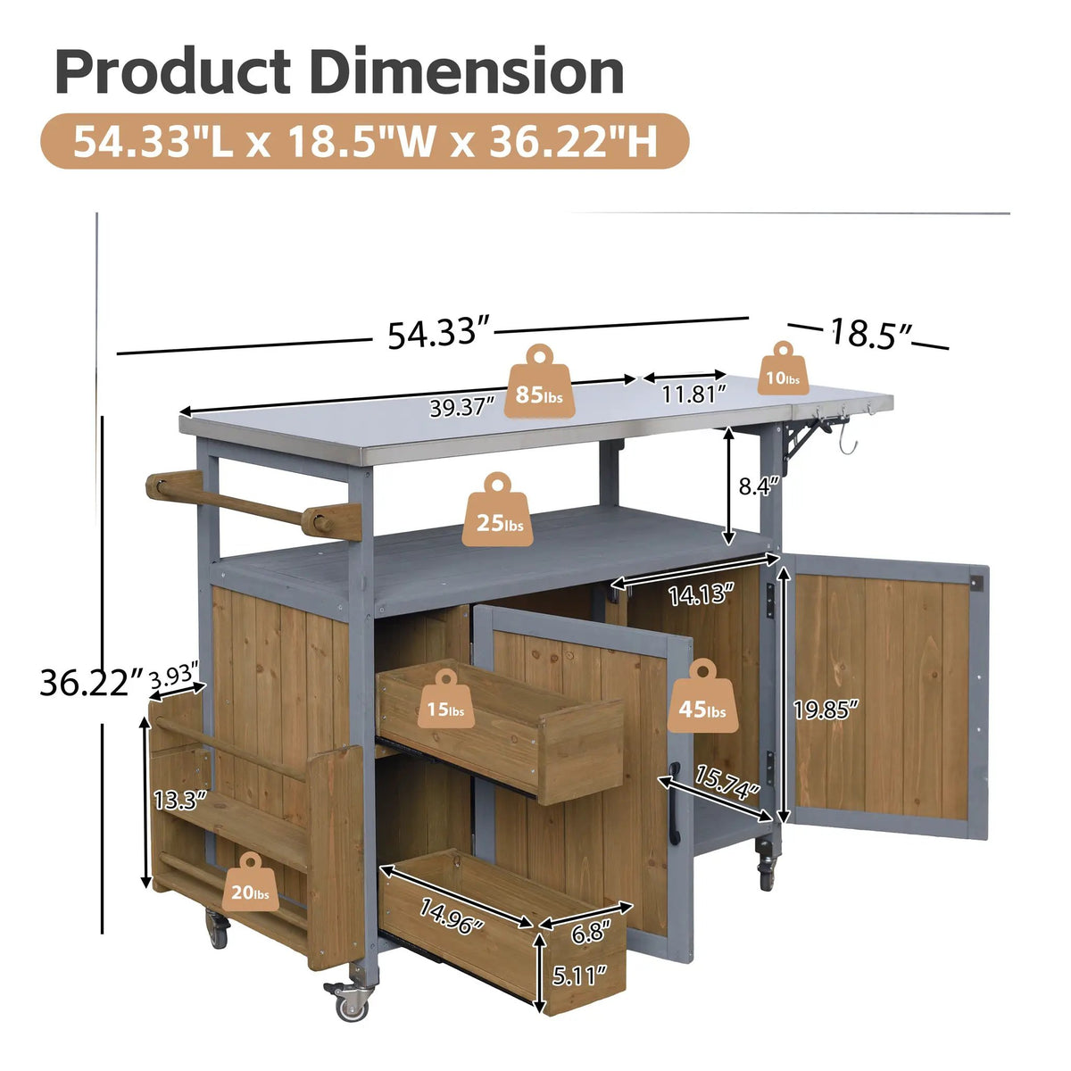 54.33" Farmhouse Rolling Outdoor Kitchen Cart, photo 7 of 10