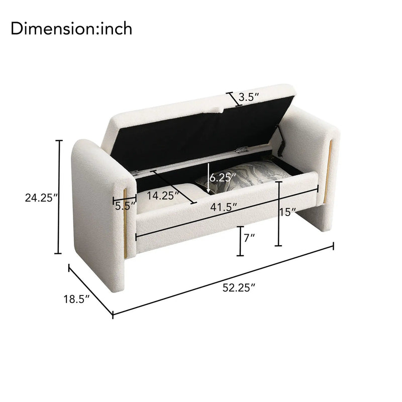 Modern Teddy Upholstered Large Bed End Bench With Arms And Storage by Unique Piece Furniture