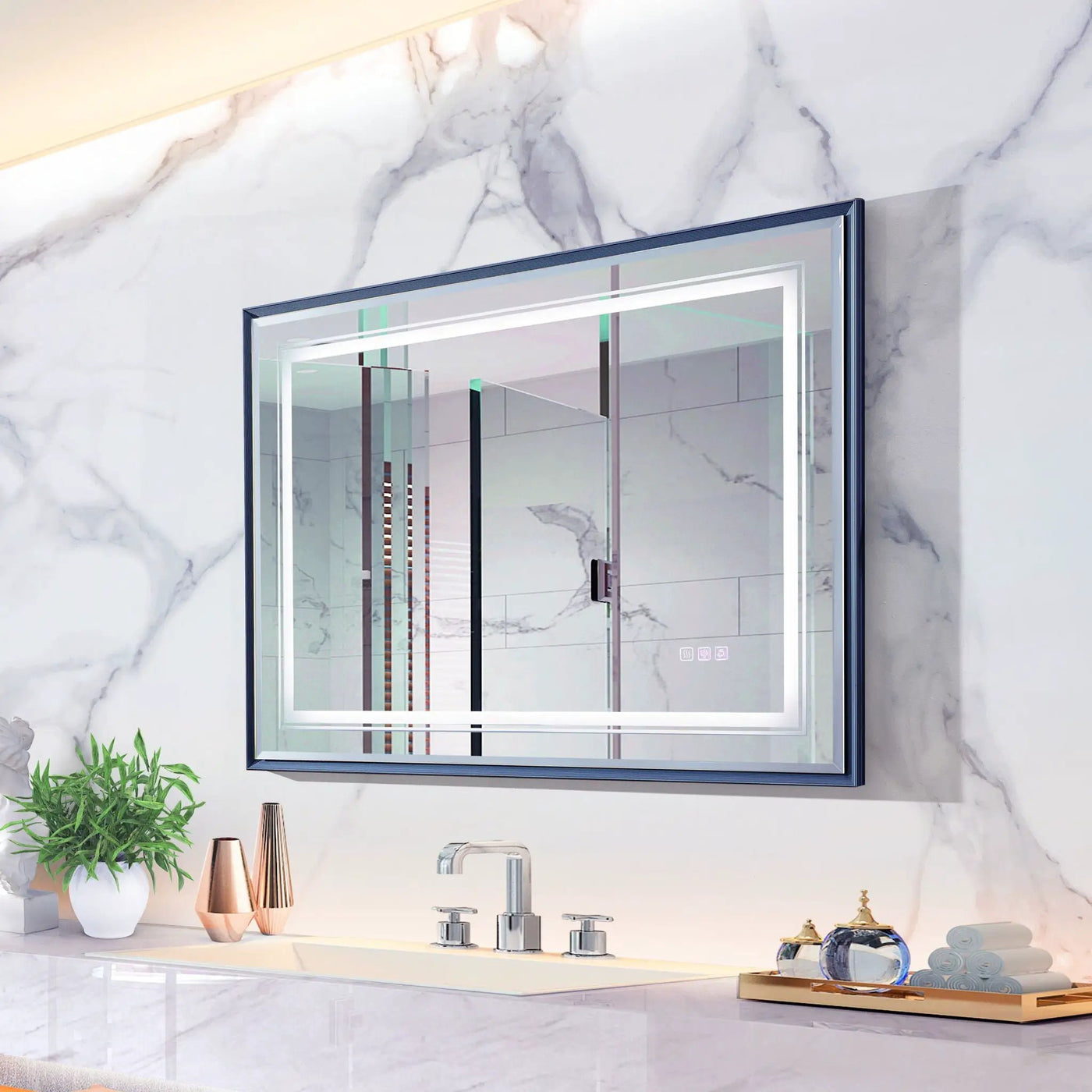 LED Bathroom Beveled Mirror, 3000 - 6000K Gradient Front And Backlit LED Mirror For Bathroom, 3 Colors Dimmable, Ip54 Enhanced Anti Fog by Unique Piece Furniture