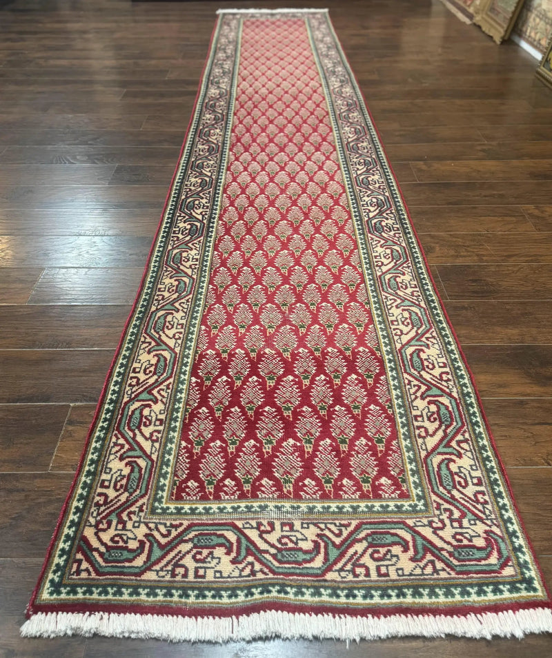 Persian Tabriz Runner Rug 3x16, Paisley Boteh Design, Red and Cream, Rug for Hallway, 16ft Wool Runner by Jewel Rugs