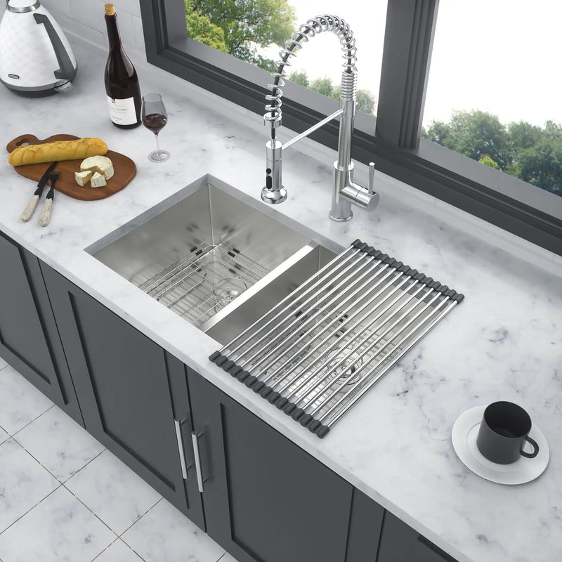 16 Gauge Undermount Double Bowl Kitchen Sink With 9" Deep Bowls - Brushed Nickel