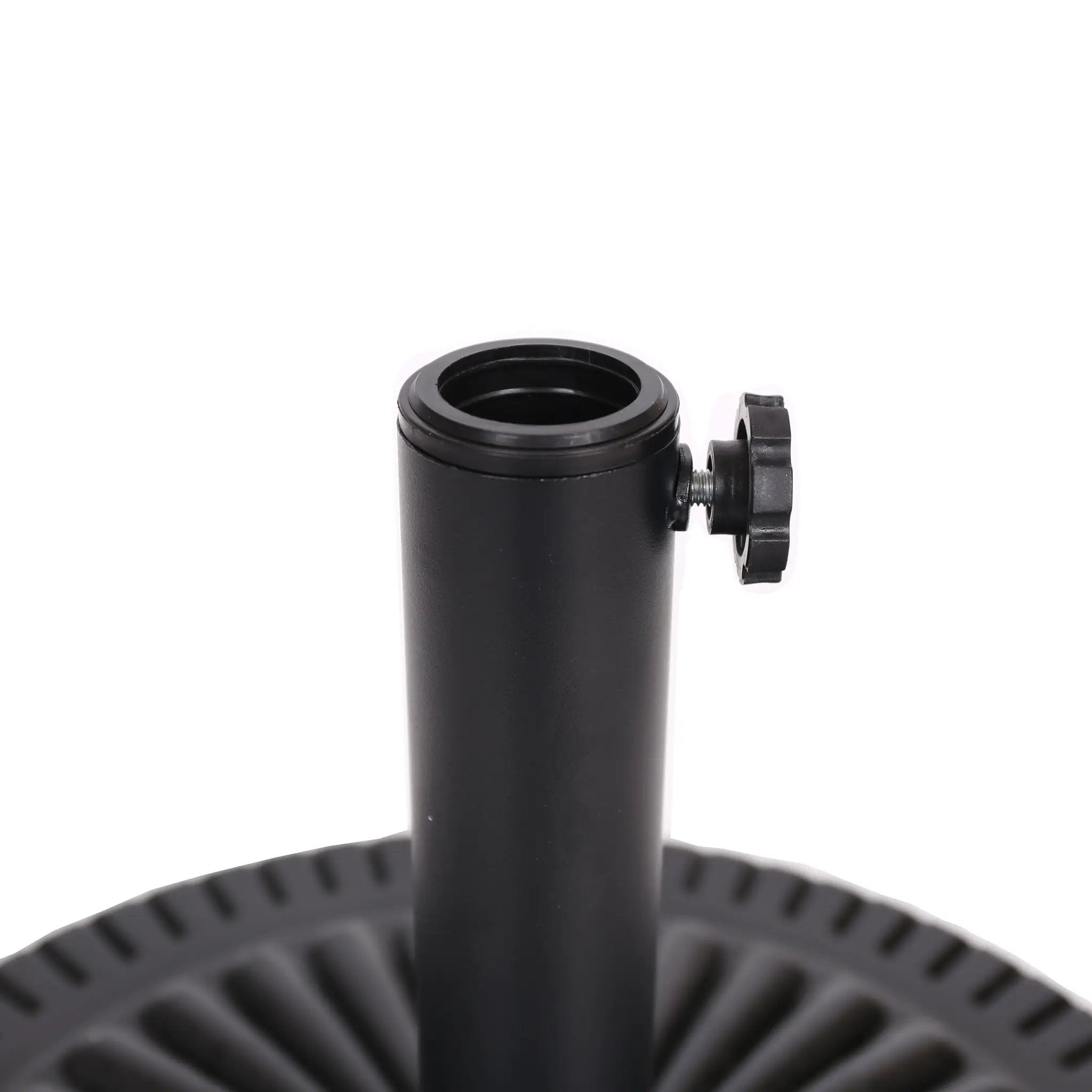 Black Rock Resin Outdoor Umbrella Base with Steel Support in Black Finish by HouseOfZazla