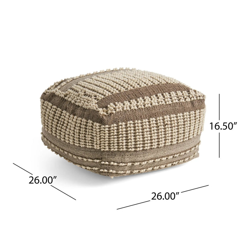 Rustic Wool And Cotton Large Pouf, Handcrafted Tufted Design - Brown / Beige by Unique Piece Furniture