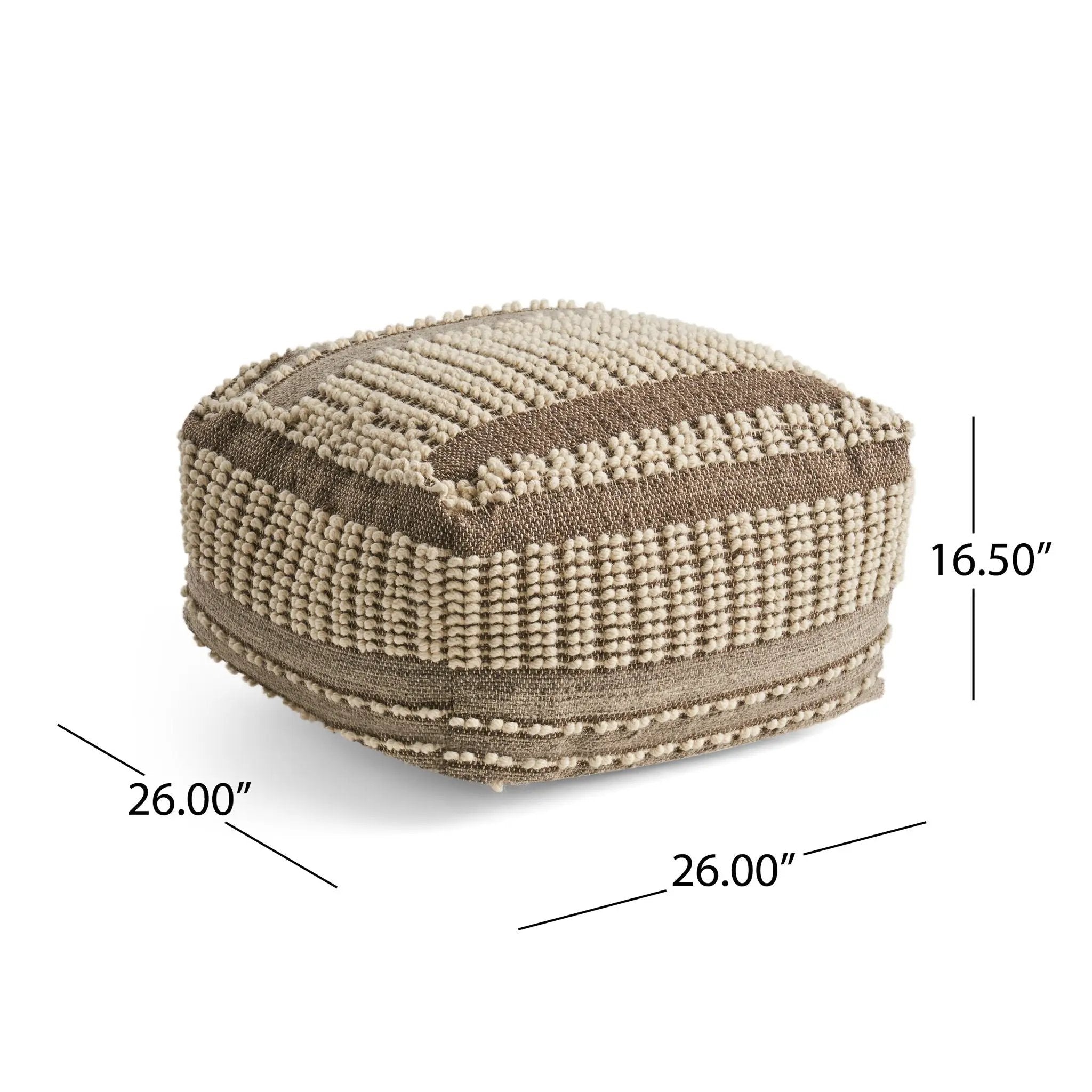 Rustic Wool And Cotton Large Pouf, Handcrafted Tufted Design - Brown / Beige by HouseOfZazla