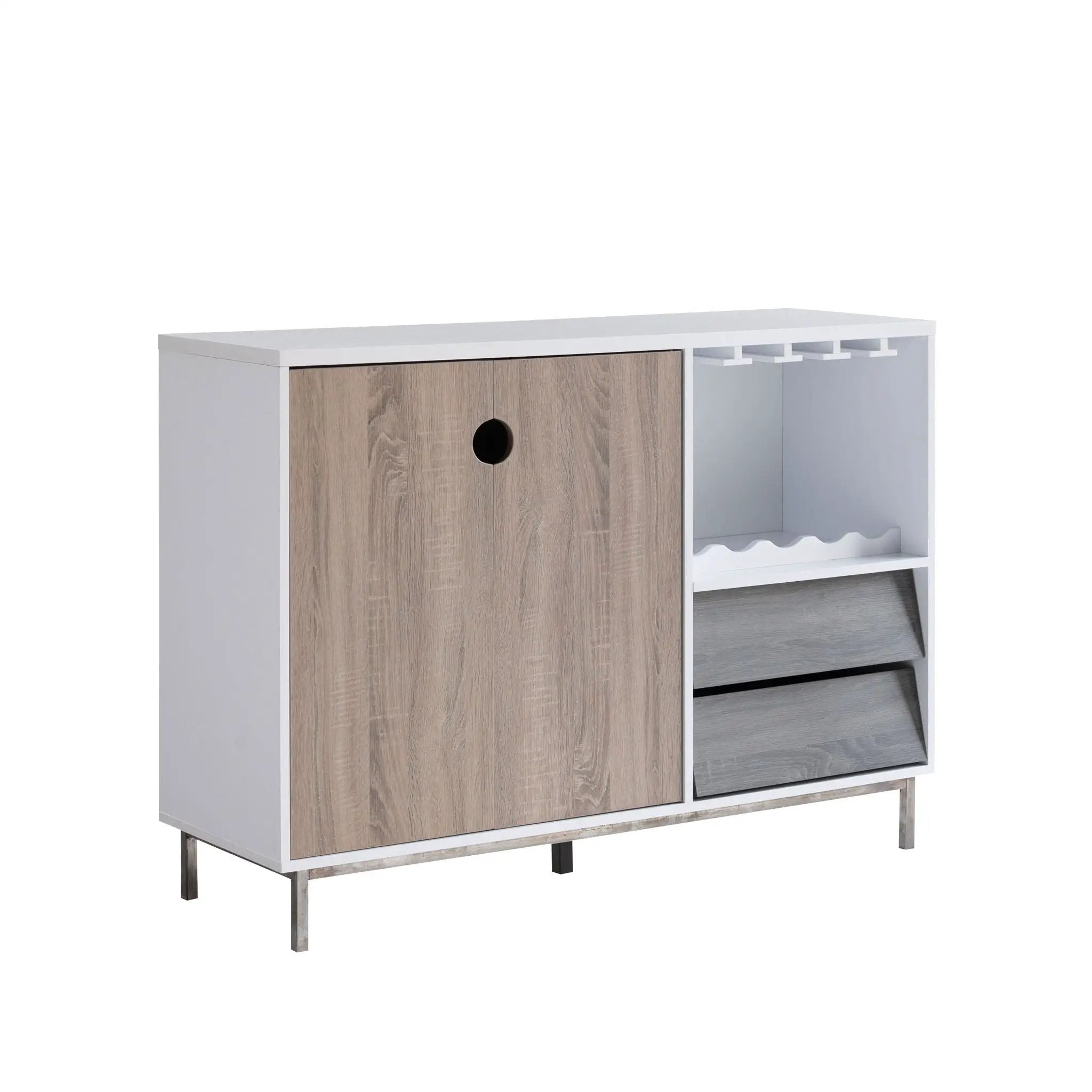 Wooden Display Rack, Cabinet With Drawer, Holds 6 Wine Glass - White / Dark Taupe by HouseOfZazla