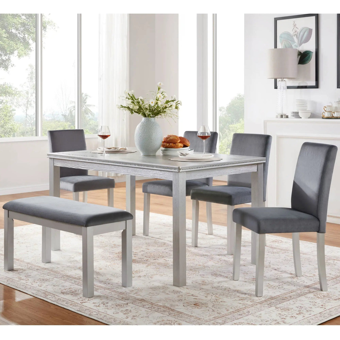 Dining Table Set, Table With A Rectangular Table And Upholstered Chairs by Unique Piece Furniture