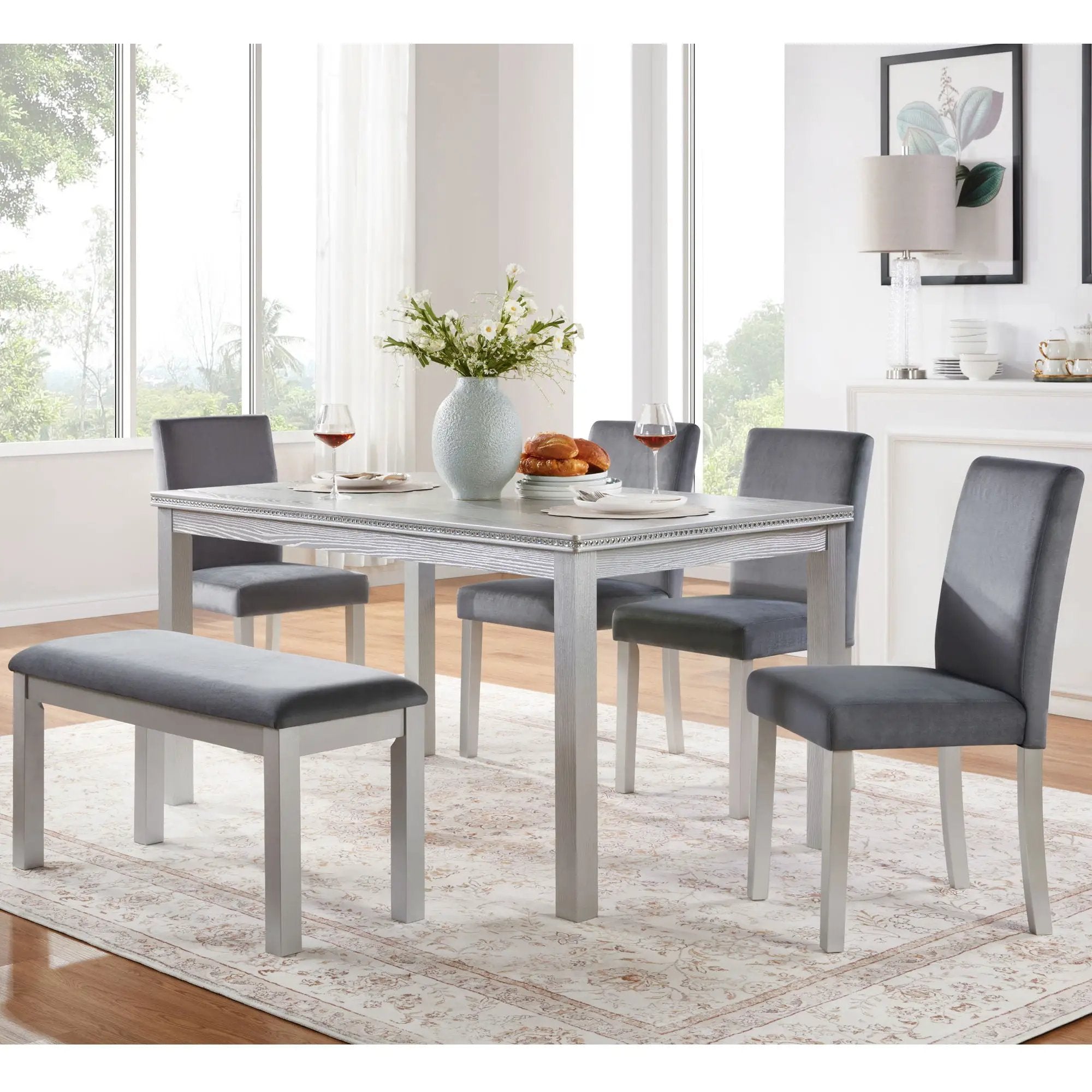 Dining Table Set, Table With A Rectangular Table And Upholstered Chairs by Unique Piece Furniture