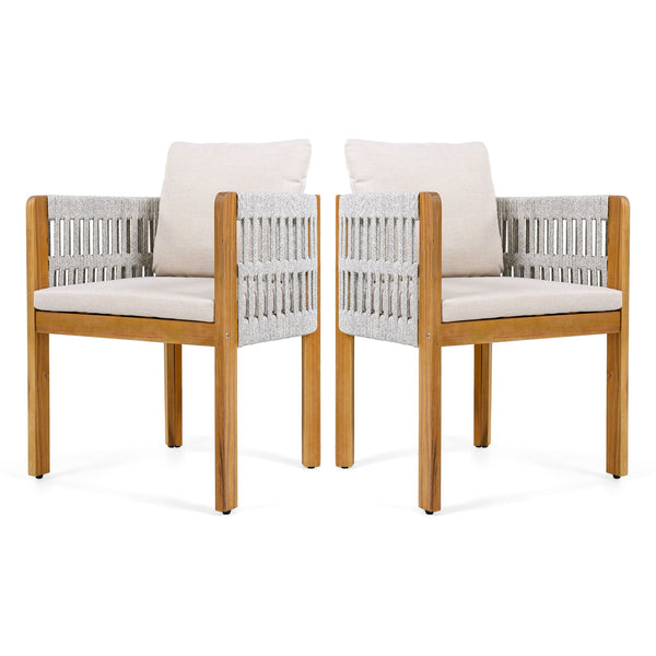 Outdoor Dining Chairs With Mix Rope Handles (Set of 2)