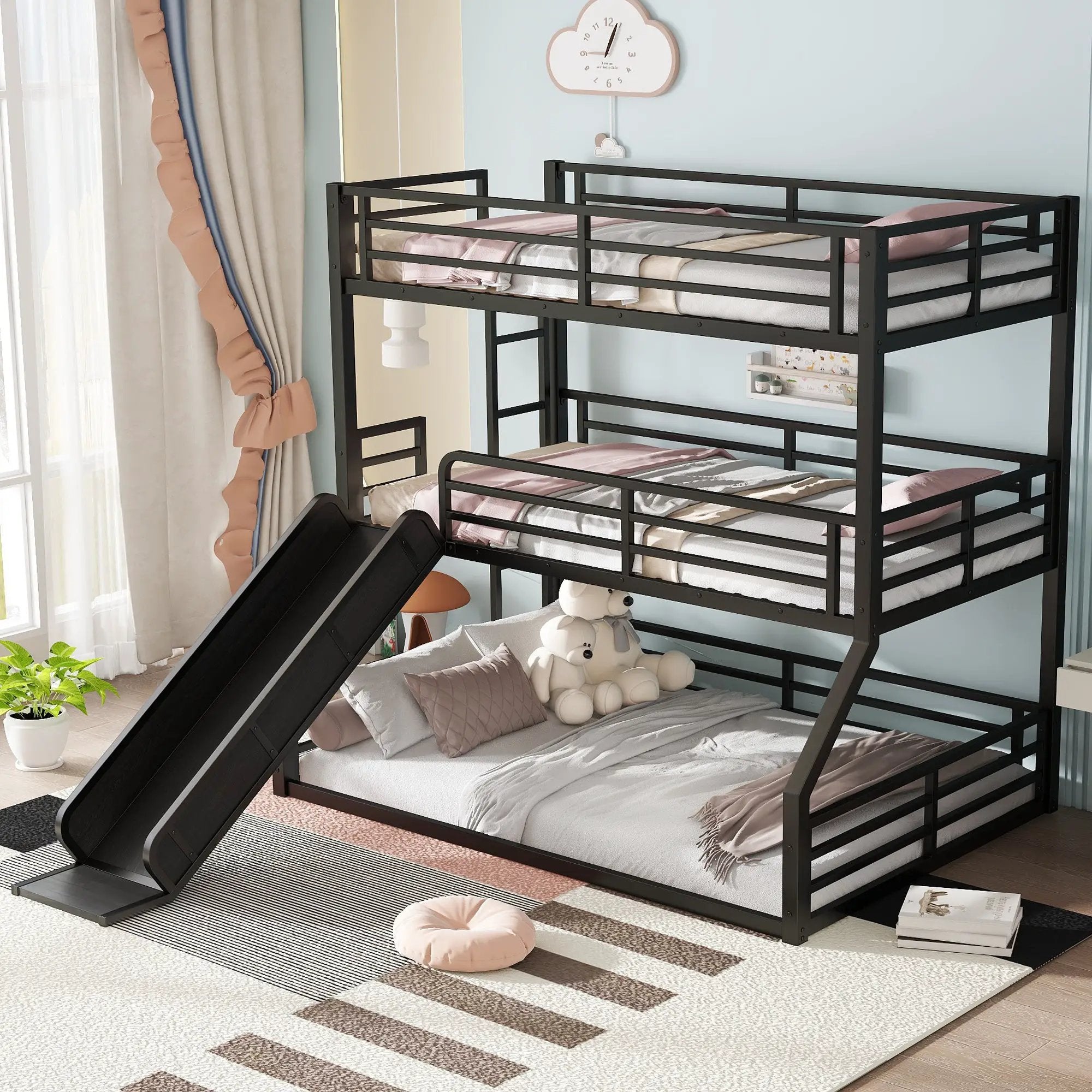 Twin Over Twin Over Full Bunk Bed with Slide by HouseOfZazla
