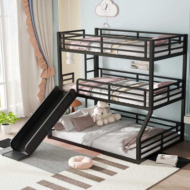 Twin Over Twin Over Full Bunk Bed with Slide by HouseOfZazla