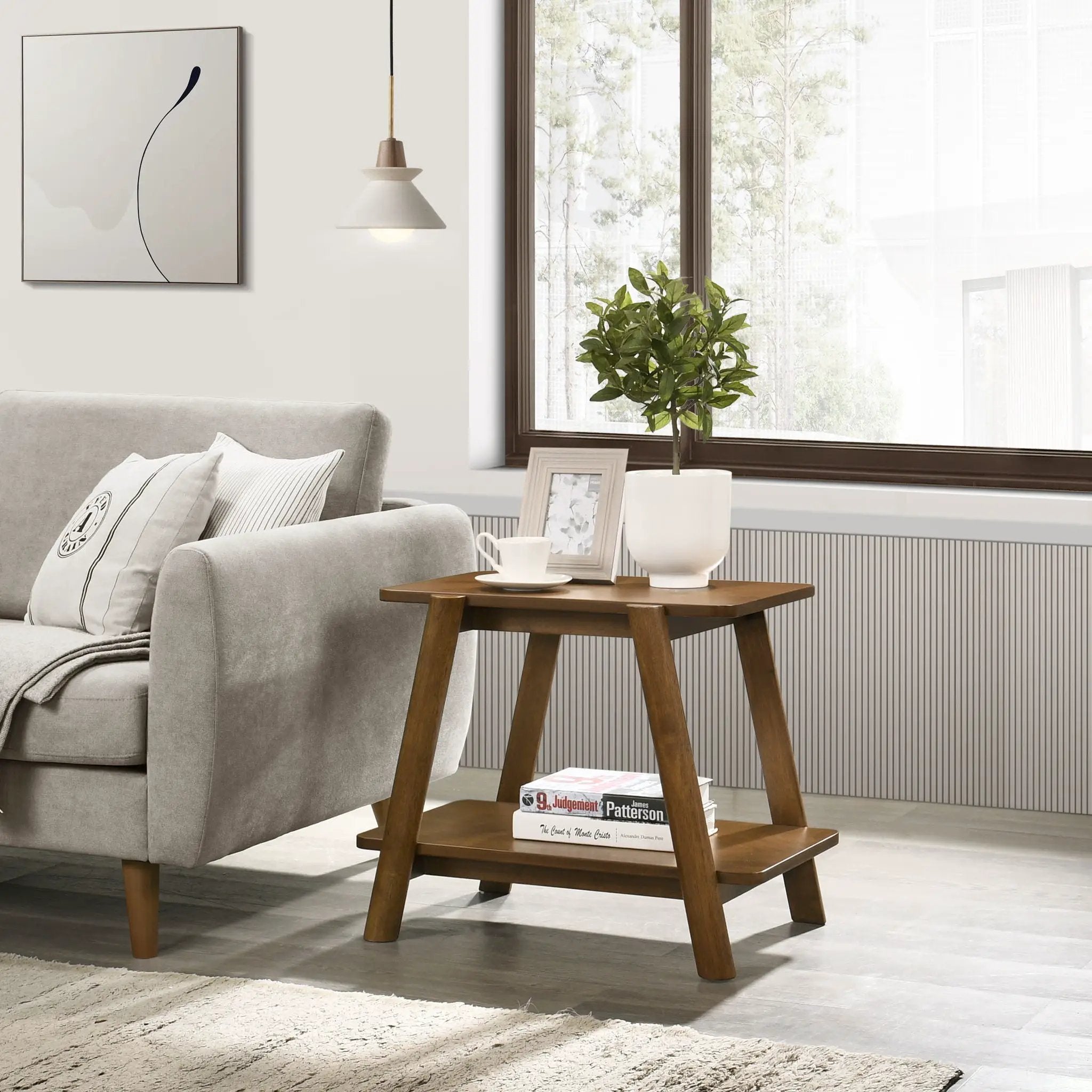 Metz - Mid-Century Modern Wood Shelf 3 Piece Coffee Table Set - Walnut by Unique Piece Furniture