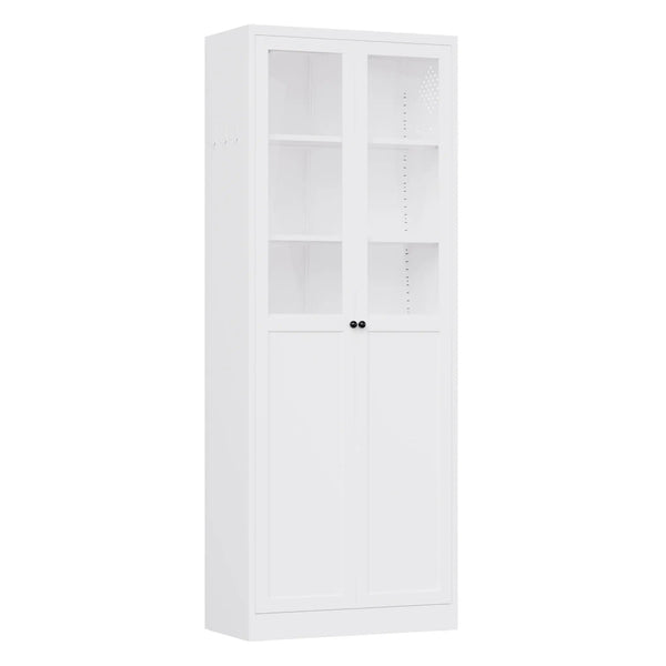 Tall Metal Kitchen Pantry Cabinet With Adjustable Shelves And Silent Magnetic Doors - White