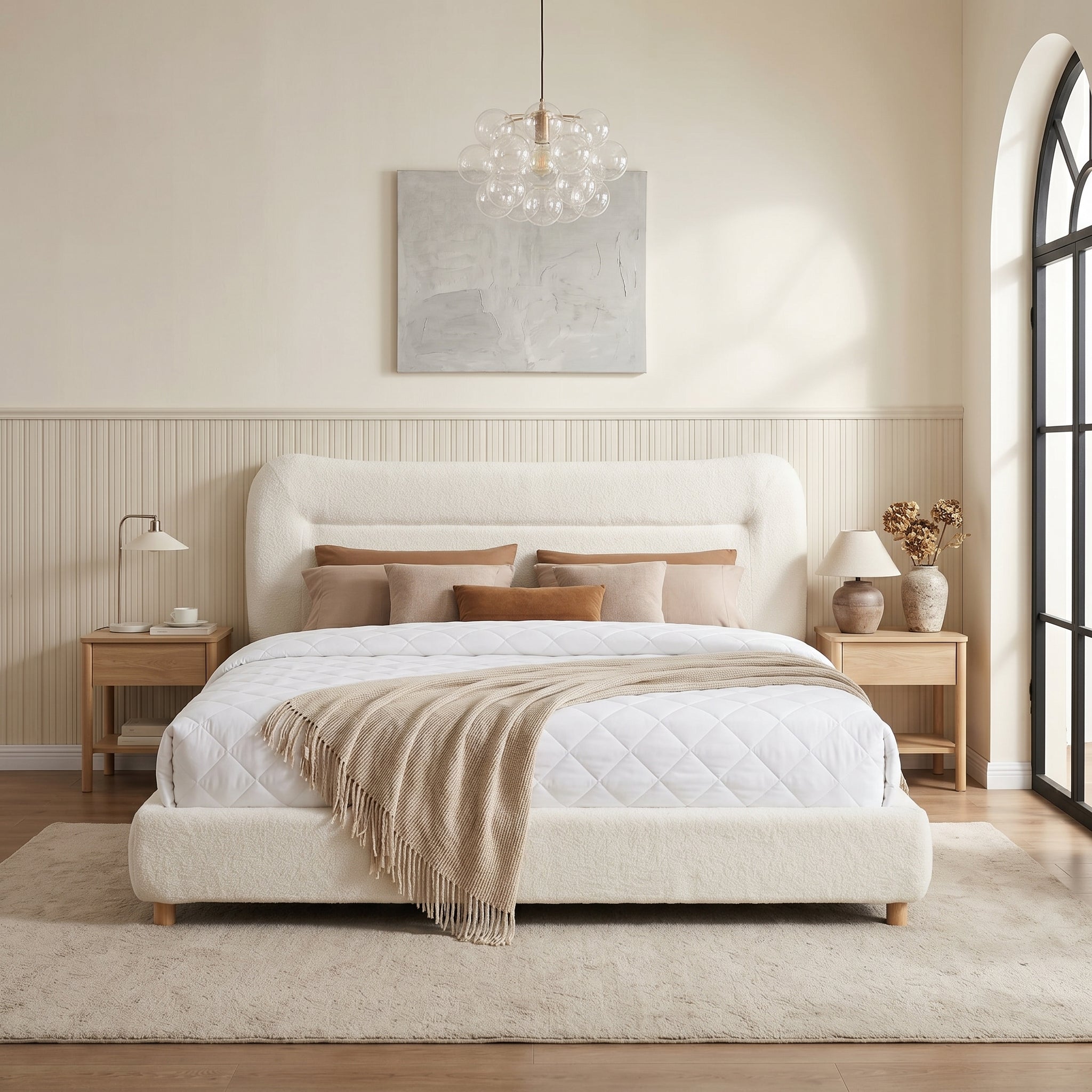 Minimalist Curved Headboard Teddy Bear Plush Bed - King by HouseOfZazla
