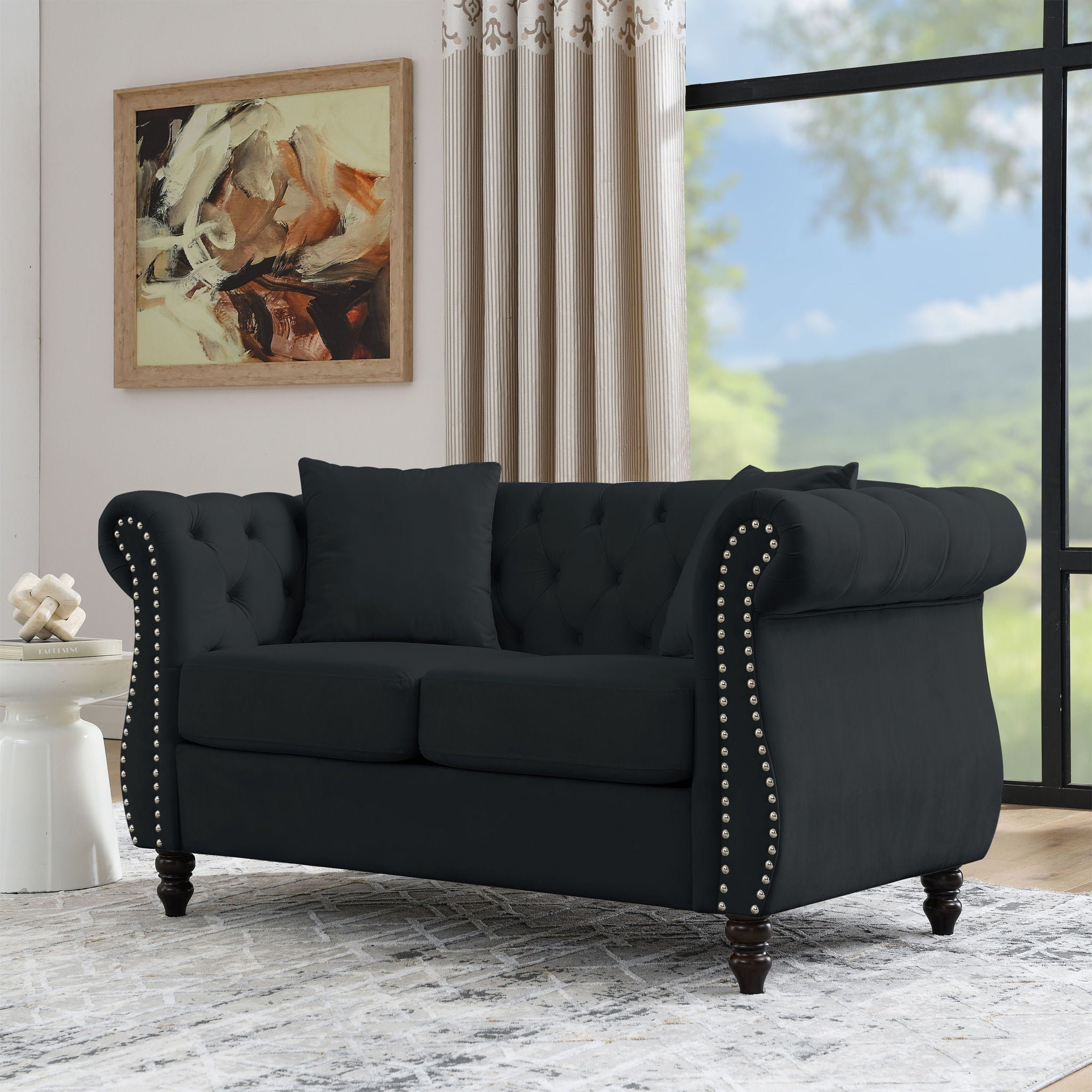 Chesterfield Sofa With Rolled Arms And Nailhead Trim by HouseOfZazla