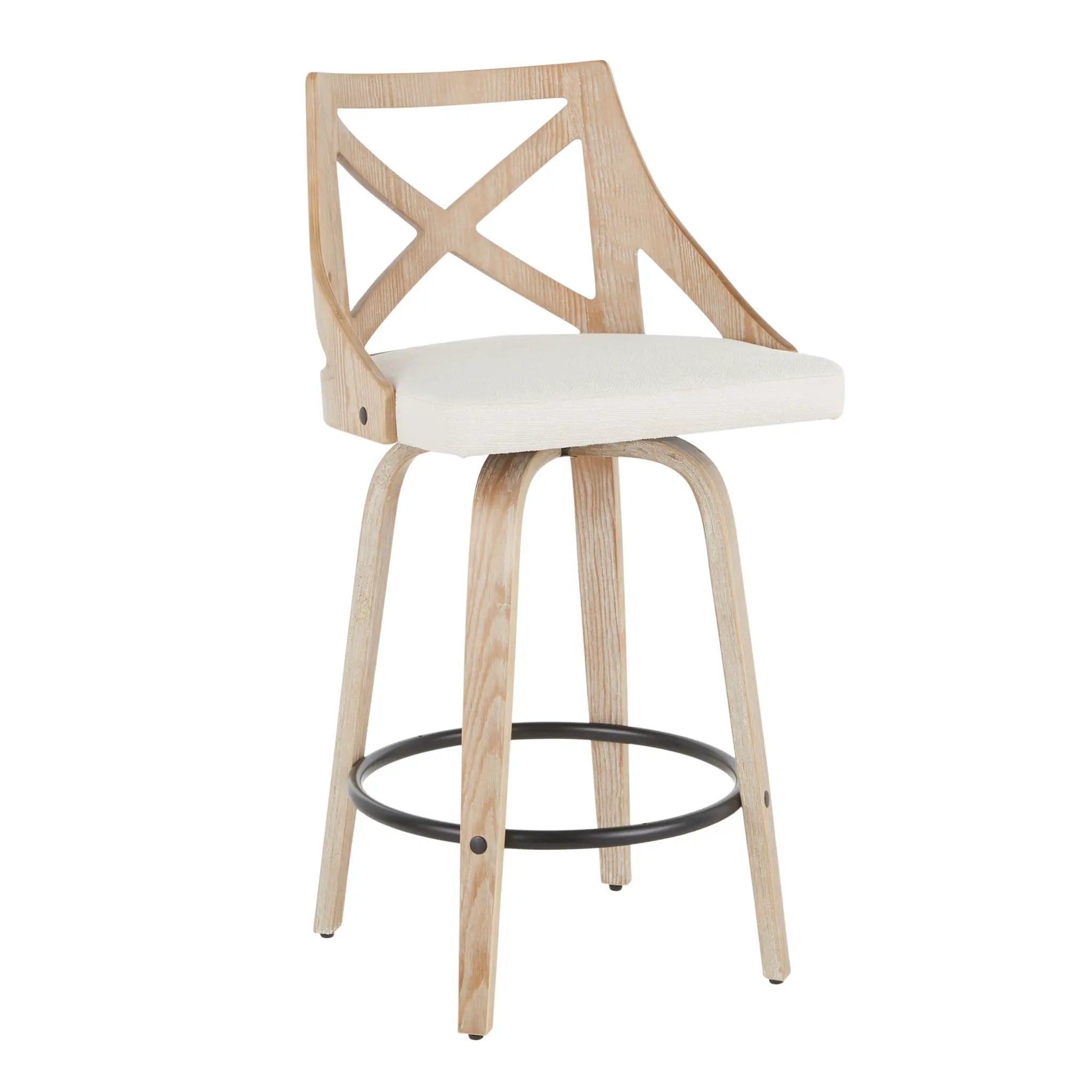 Charlotte - Farmhouse Fixed Height Counter Stool With Swivel (Set of 2) - White Washed / Cream by HouseOfZazla