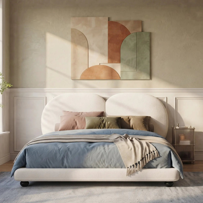 Extra Thick Upholstered Platform Bed Frame with Luxury Split Headboard by HouseOfZazla
