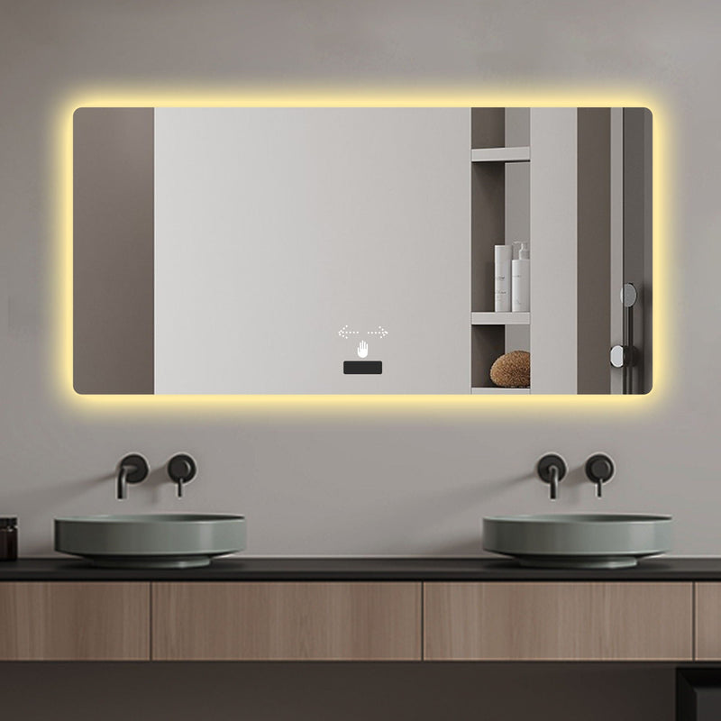 Frameless Bathroom Mirror With Light, LED Backlit, Tri Color Dimming, Anti Fog, Smart Sensor - Silver by HouseOfZazla