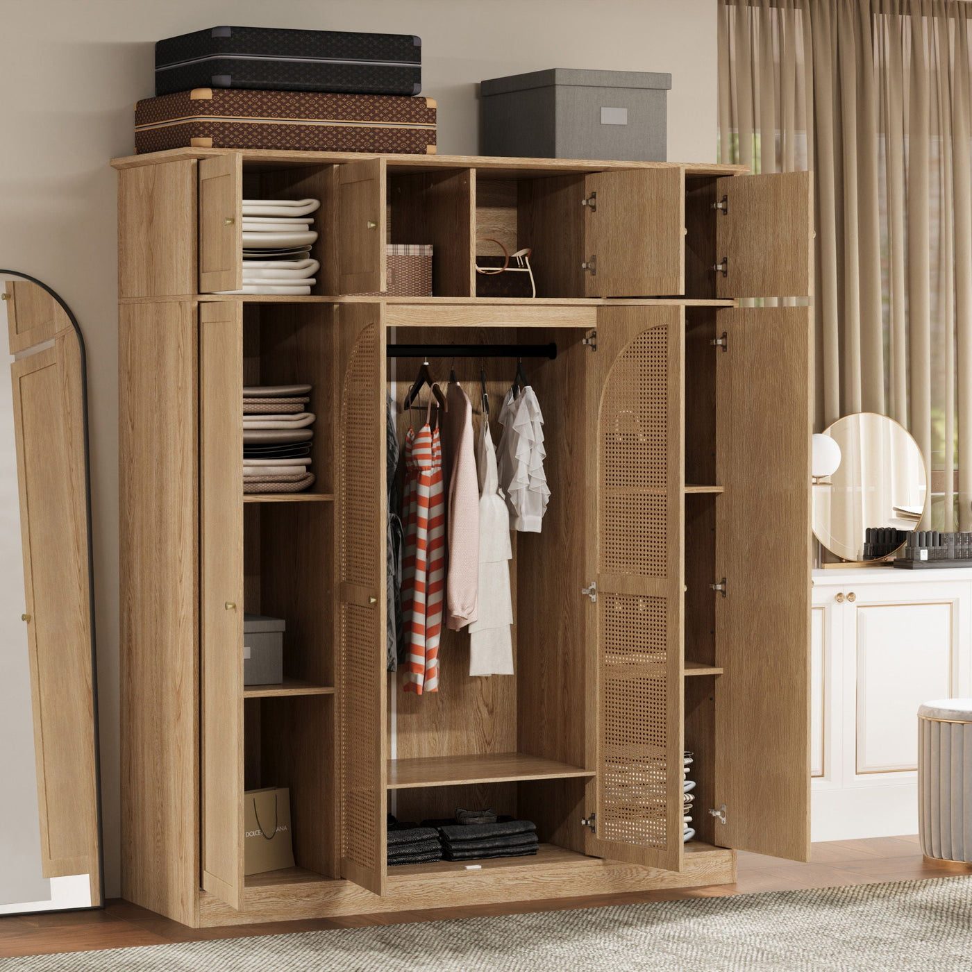 8 Door Armoire Wardrobe With Adjustable Shelves And Hanging Rod by Unique Piece Furniture