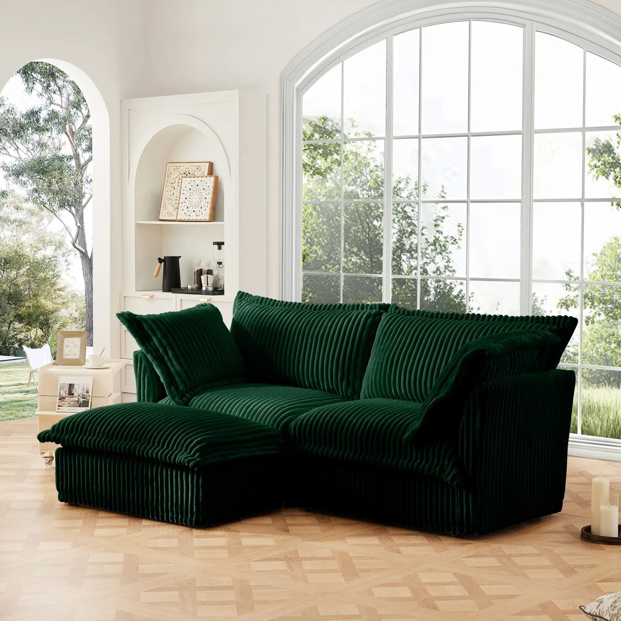 Slipcovered Sectional 2 Seater Sofa Couch with Convertible Ottoman by HouseOfZazla
